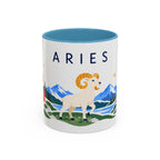 Aries Zodiac Coffee Mug | Ram and Floral Design | Astrology Birthday Gift | 11 oz 15 oz Ceramic Accent Mug