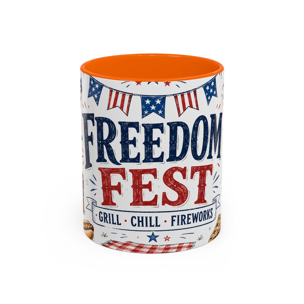 Freedom Fest Coffee Mug | Grill Chill Fireworks 4th of July | Accent Color Ceramic 11oz 15oz