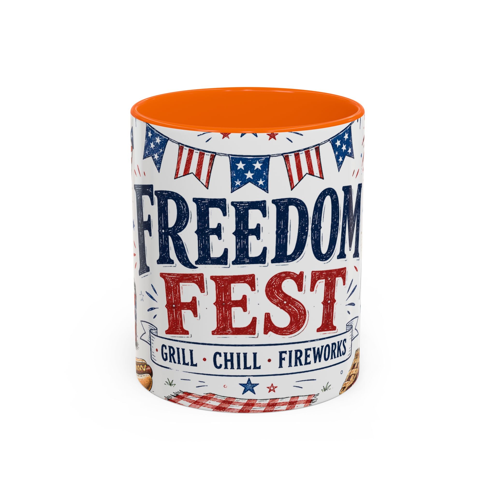 Freedom Fest Coffee Mug | Grill Chill Fireworks 4th of July | Accent Color Ceramic 11oz 15oz