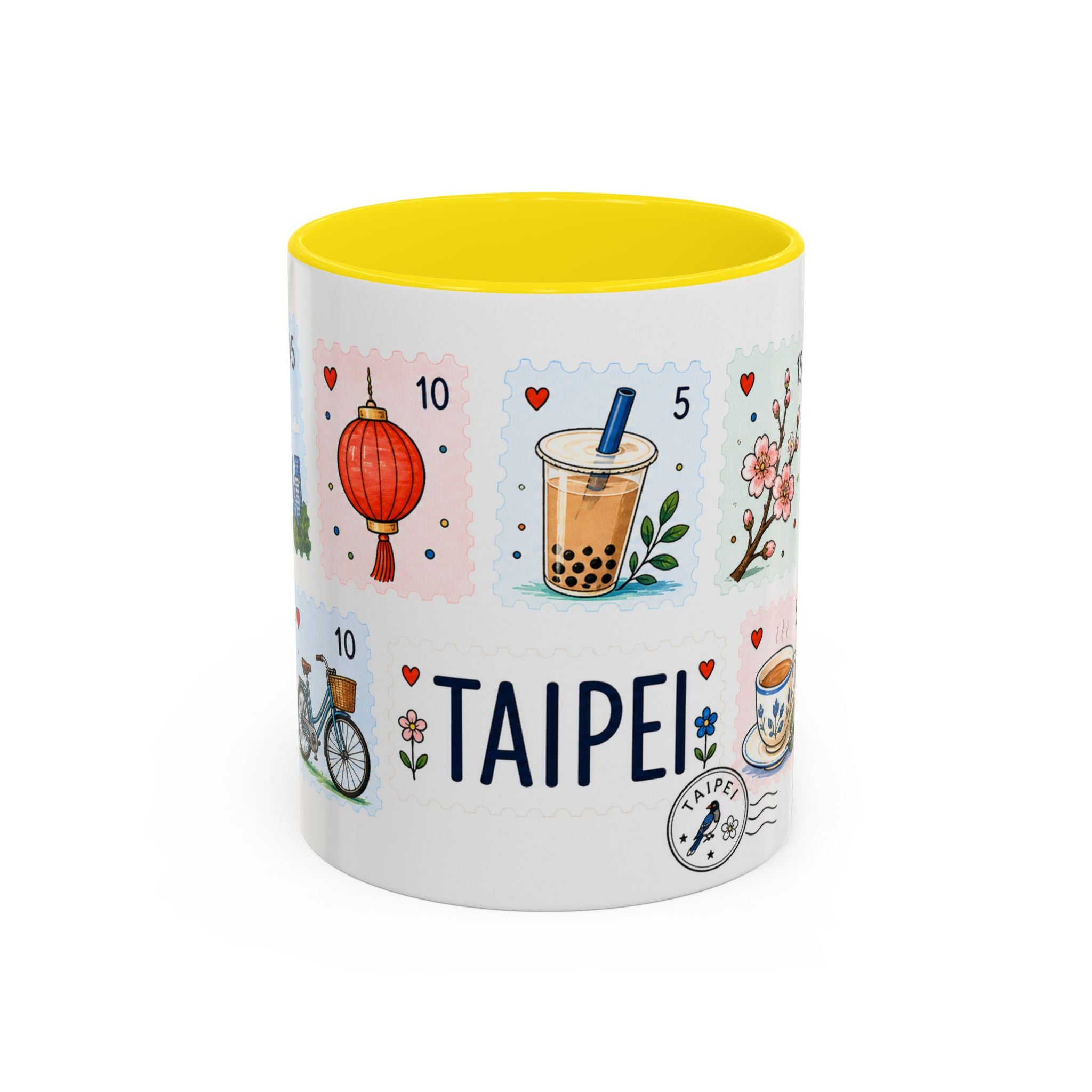 Taipei Coffee Mug | Postage Stamp Collage Mug | Travel Souvenir Accent Cup 11oz 15oz