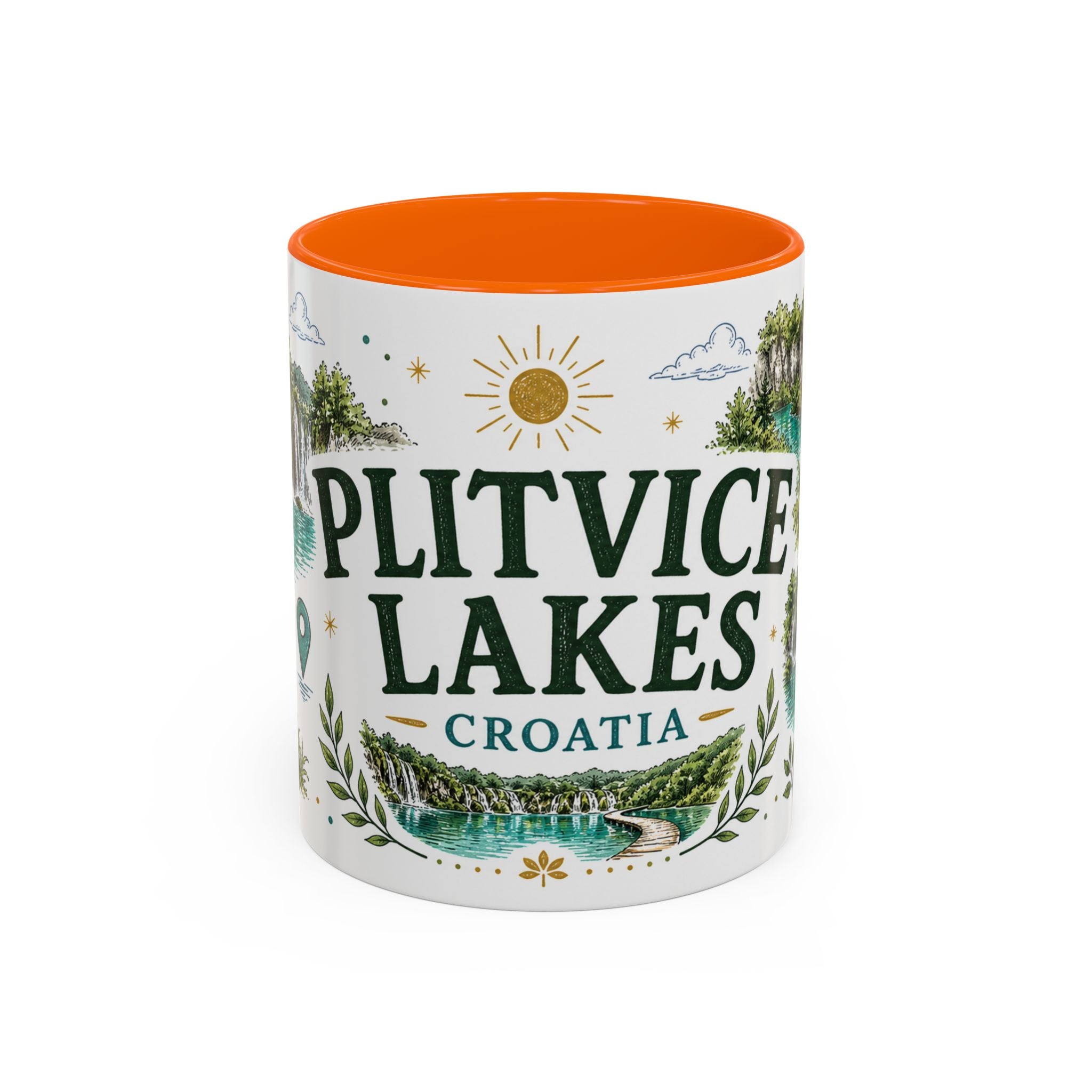 Plitvice Lakes Coffee Mug | Travel Destination Souvenir Gift | Accent Color Ceramic 11oz 15oz