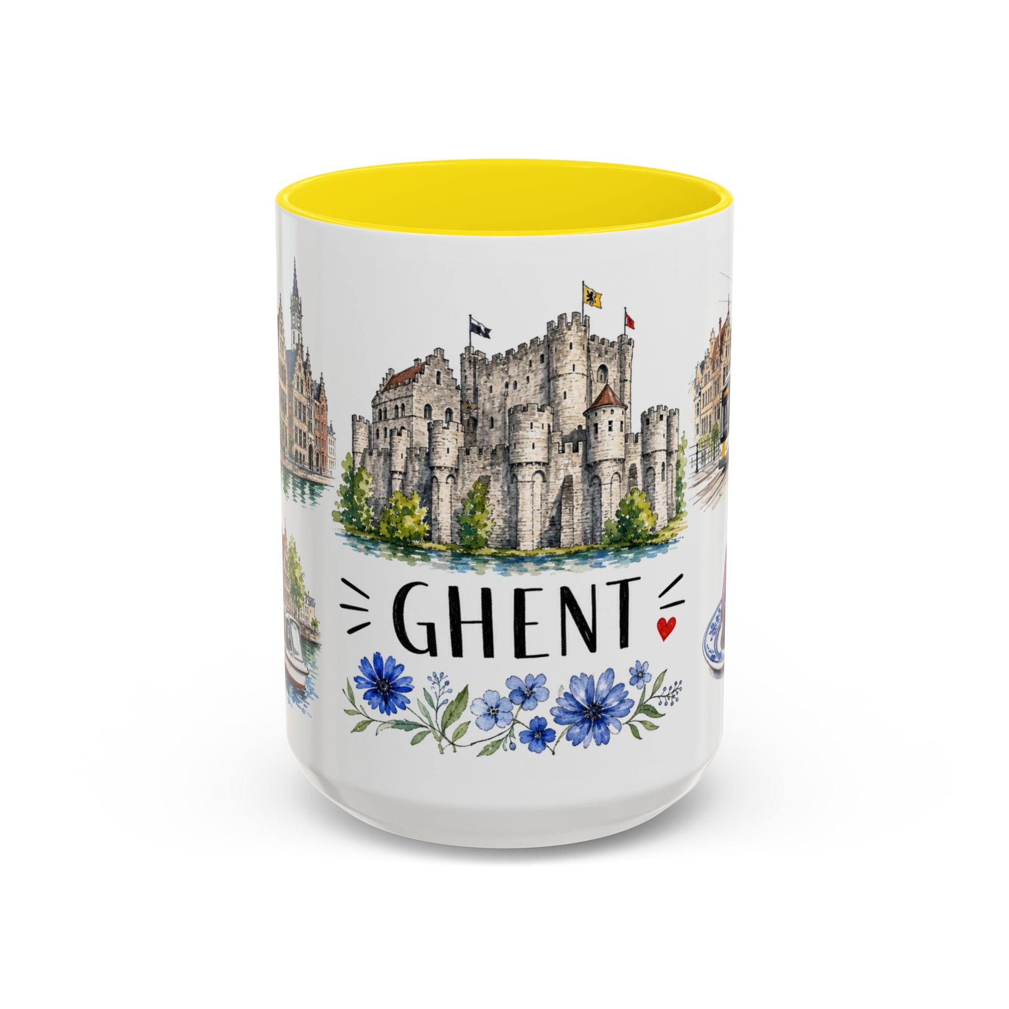 Ghent Illustrated Travel Mug | City Souvenir Accent Coffee Mug | 11oz 15oz Ceramic Cup