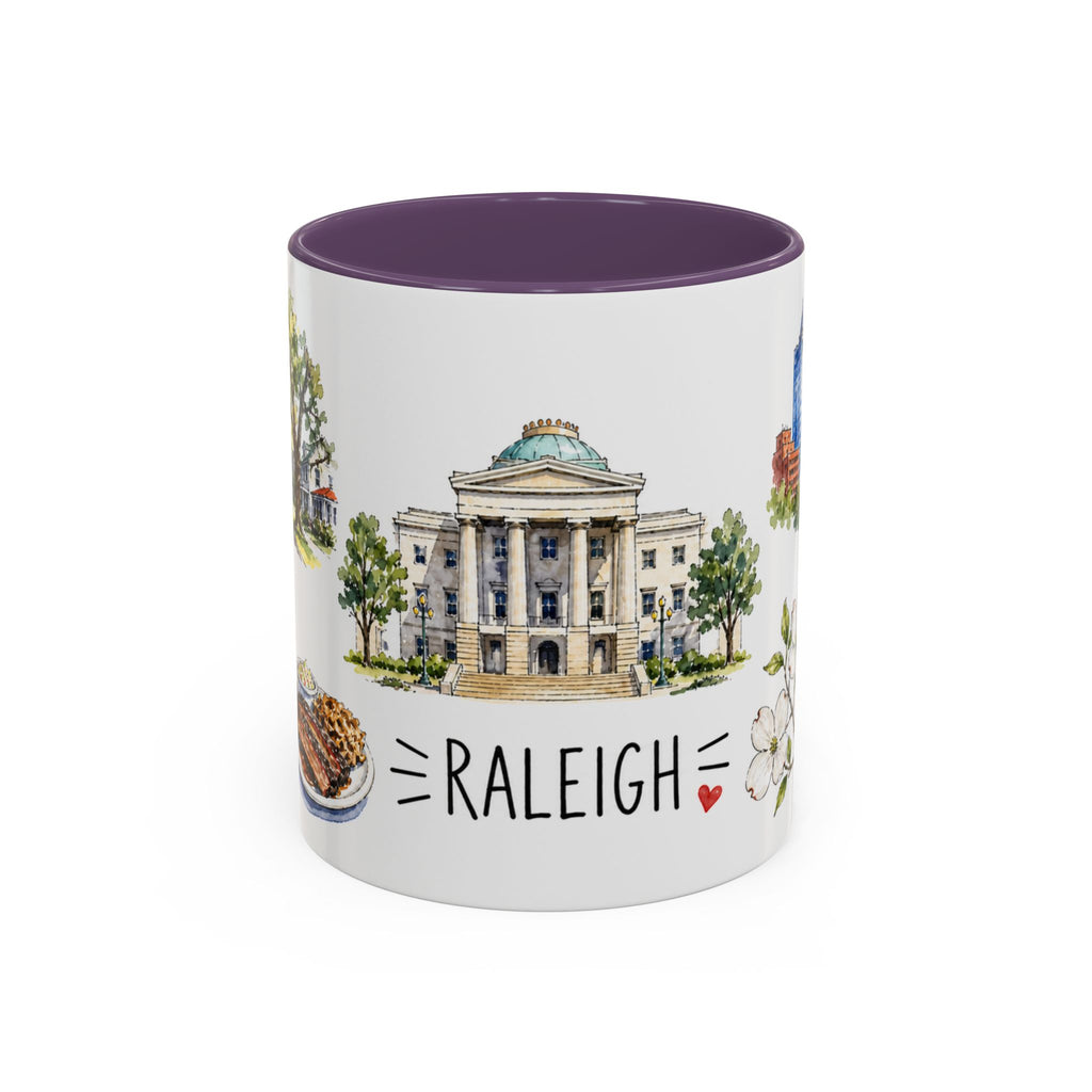 Raleigh Illustrated Travel Mug | City Souvenir Accent Coffee Mug | 11oz 15oz Ceramic Cup