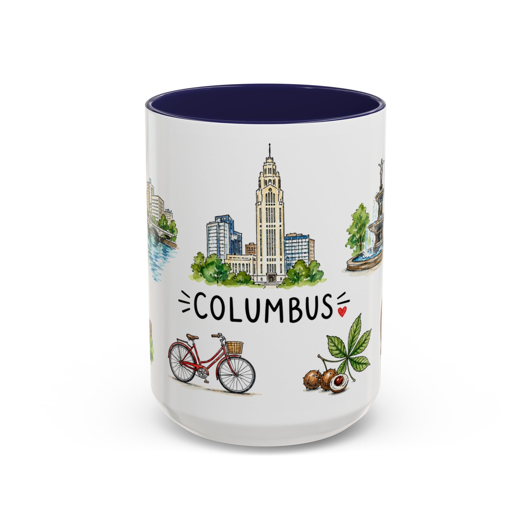 Columbus Illustrated Travel Mug | City Souvenir Accent Coffee Mug | 11oz 15oz Ceramic Cup