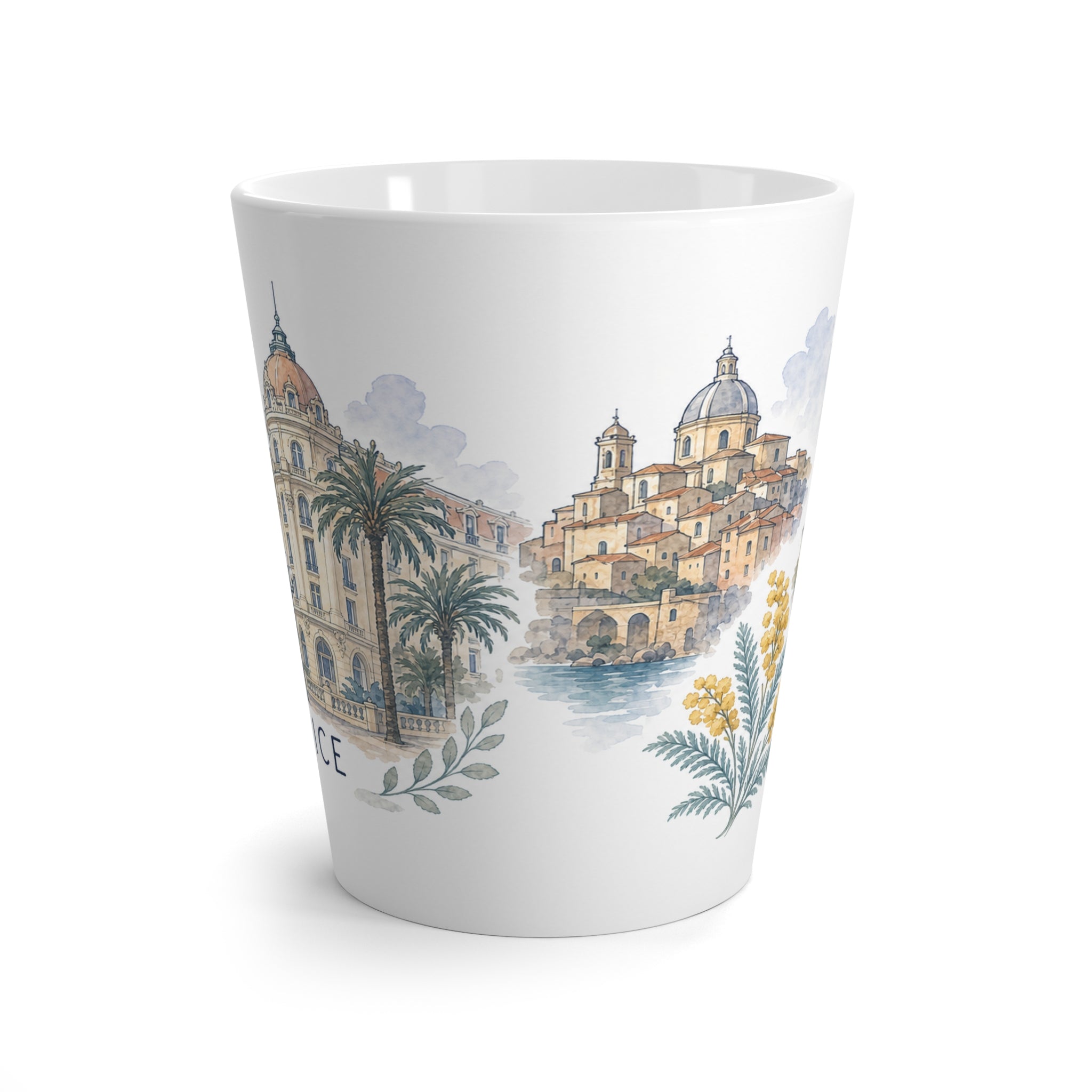 Nice Latte Mug | Watercolor City Travel Mug | 12 oz Ceramic Souvenir Gift