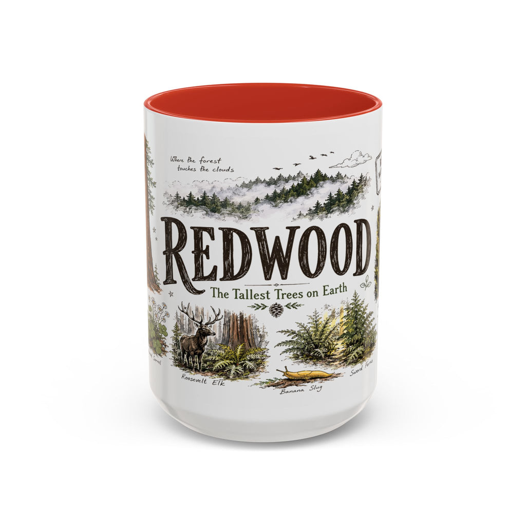 Redwood National Park Coffee Mug | California Coastal Forest Hiking Gift | Accent Color Ceramic 11oz 15oz