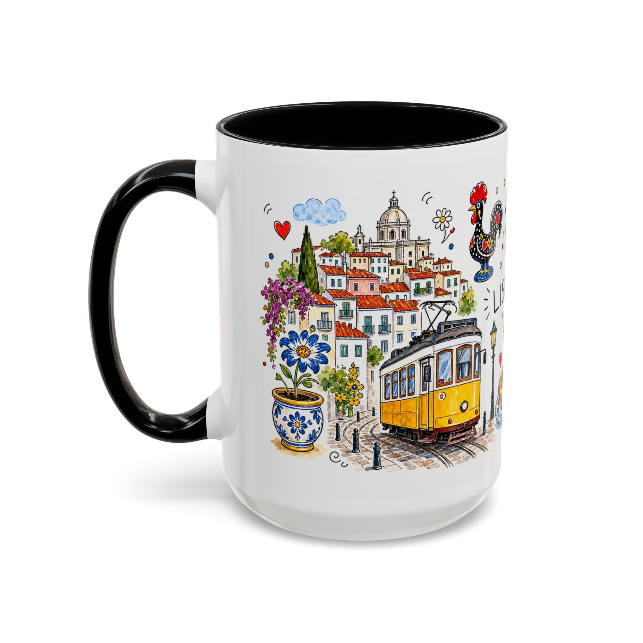 Lisbon Travel Mug | European City Souvenir Accent Coffee Mug | 11oz 15oz Ceramic Cup