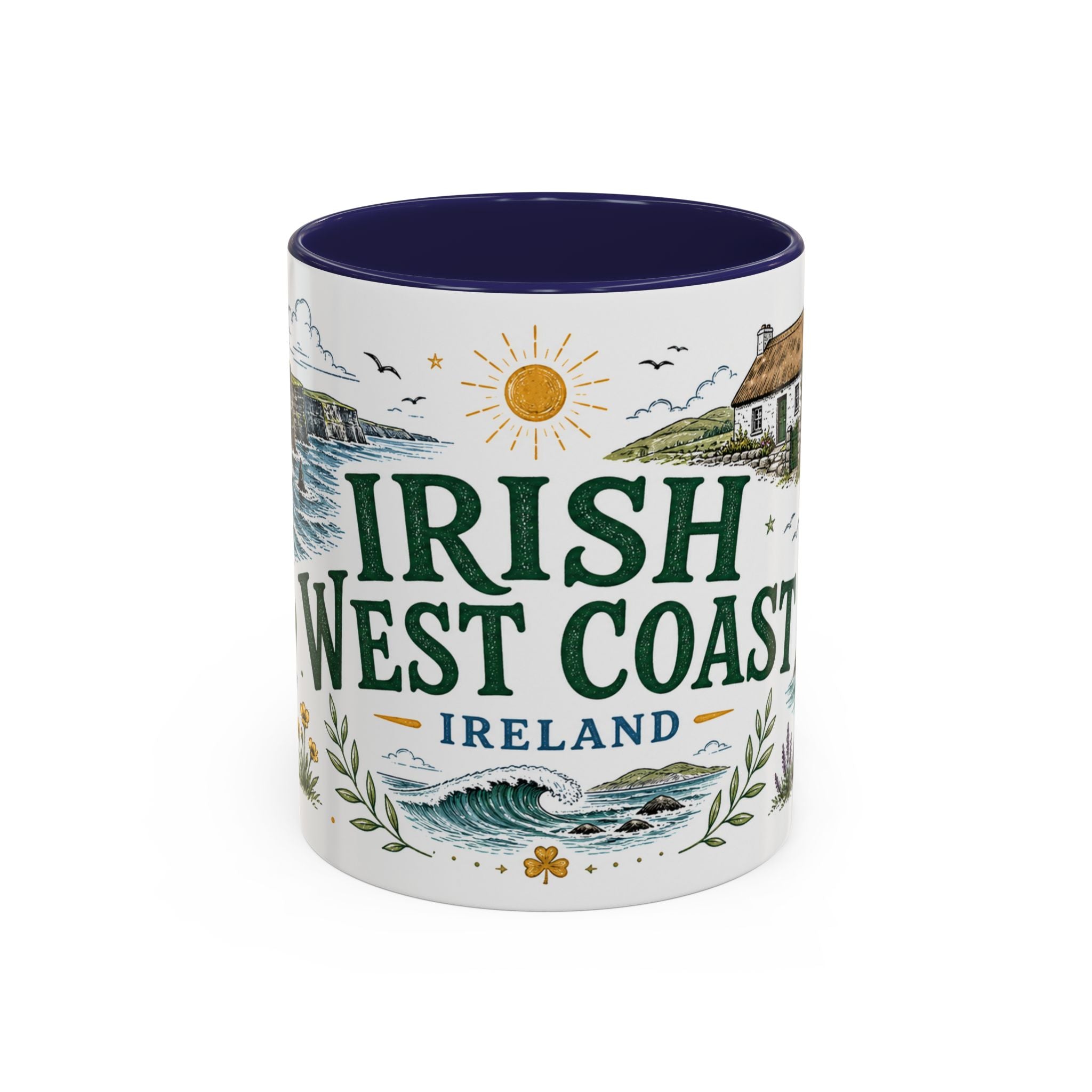 Irish West Coast Coffee Mug | Travel Destination Souvenir Gift | Accent Color Ceramic 11oz 15oz