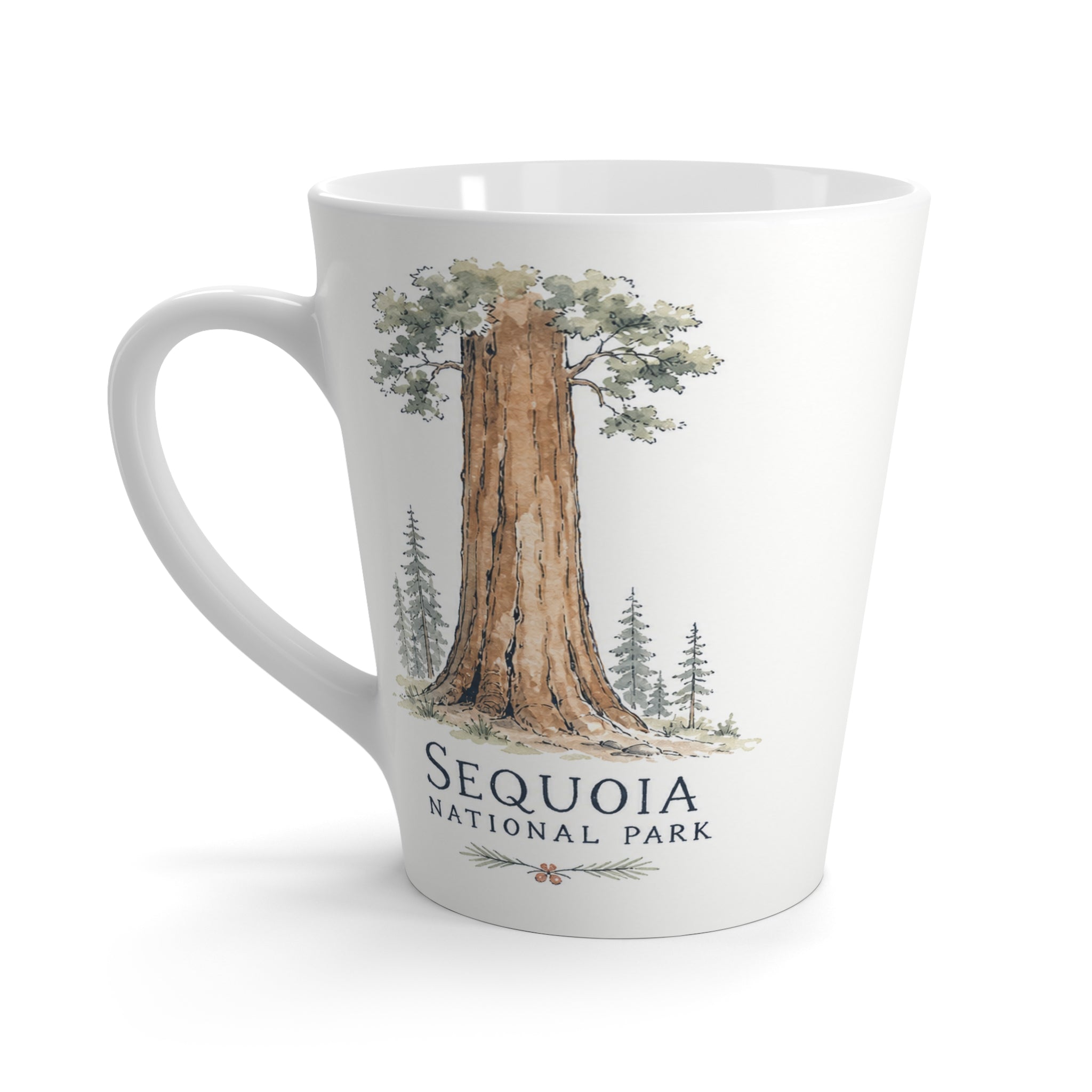 Sequoia National Park Latte Mug | Pastel Watercolor Nature Coffee Cup | 12 oz Travel Souvenir Gift
