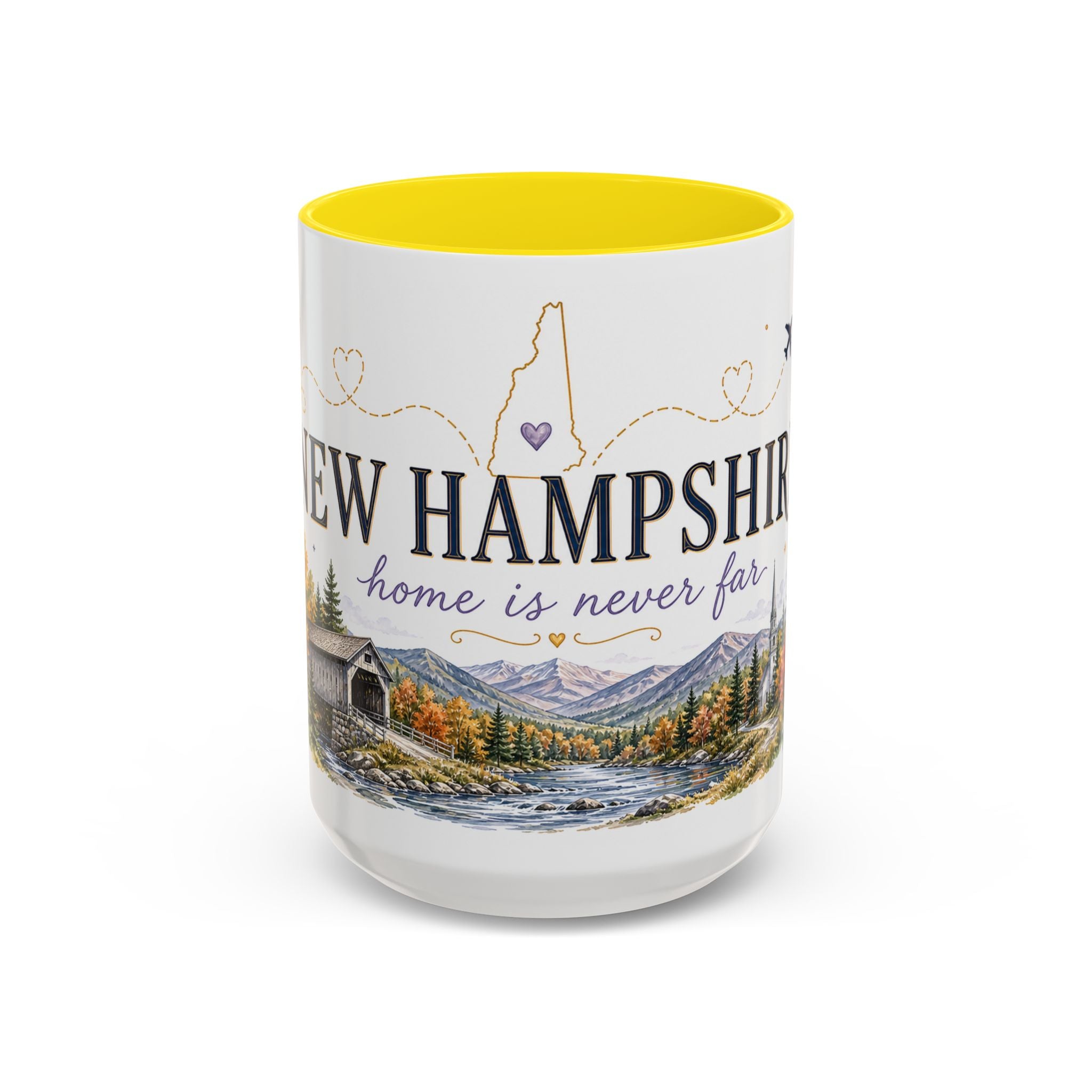 New Hampshire State Map Mug | Botanical Accents, Mountain Landscape Coffee Cup