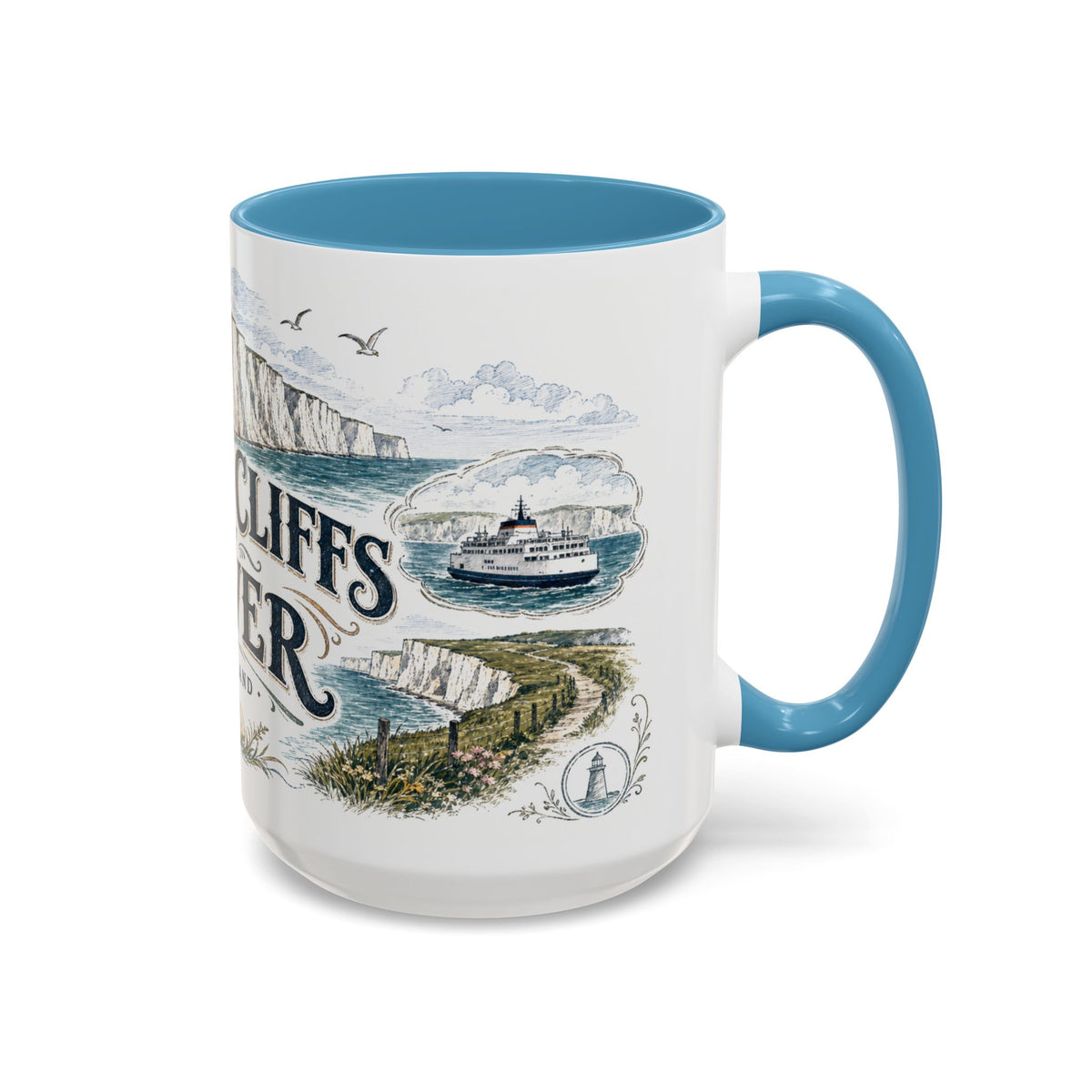 White Cliffs of Dover Mug, England Travel Souvenir, Bucket List Gift, Accent Ceramic Coffee Mug 11oz 15oz