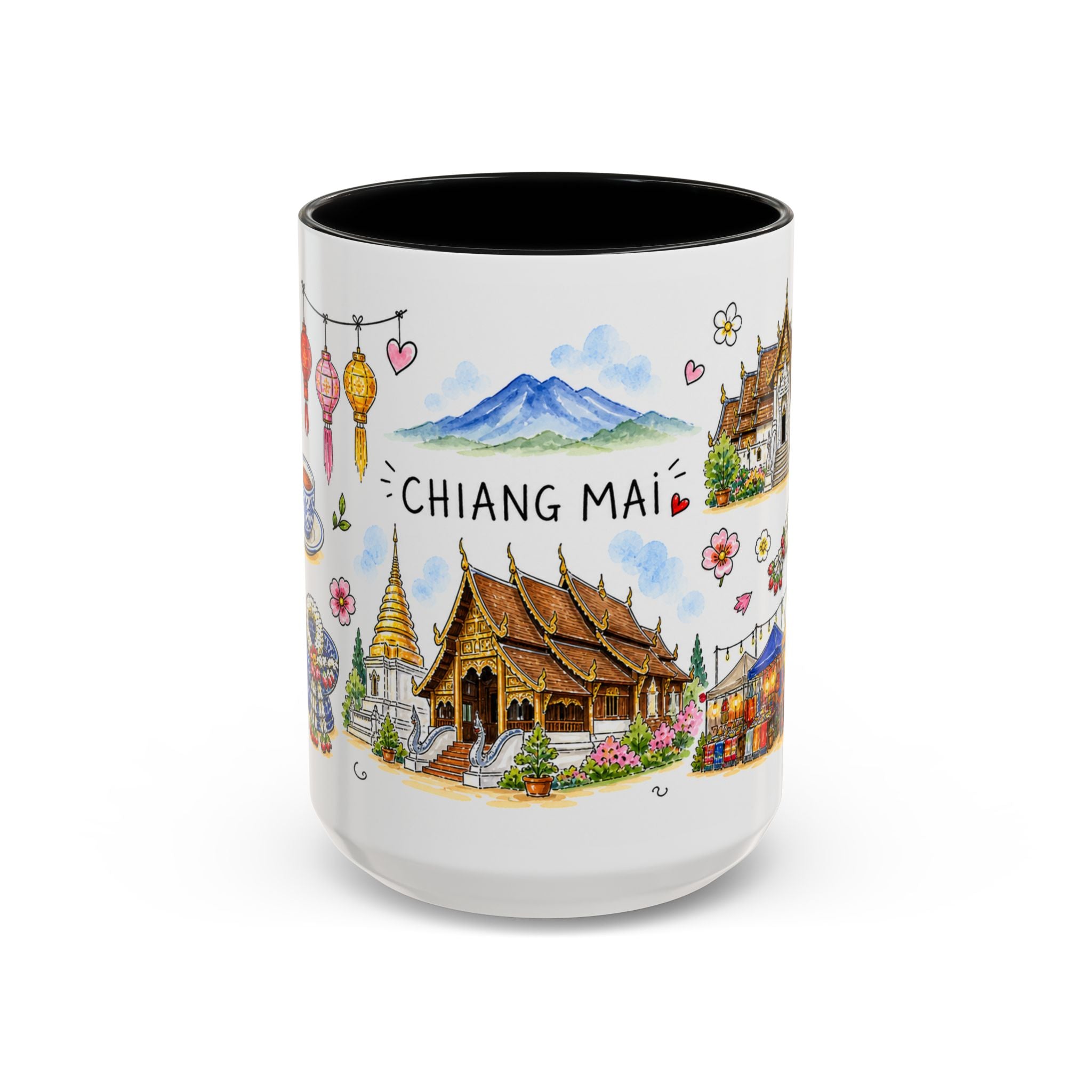 Chiang Mai Illustrated Travel Mug | City Souvenir Accent Coffee Mug | 11oz 15oz Ceramic Cup
