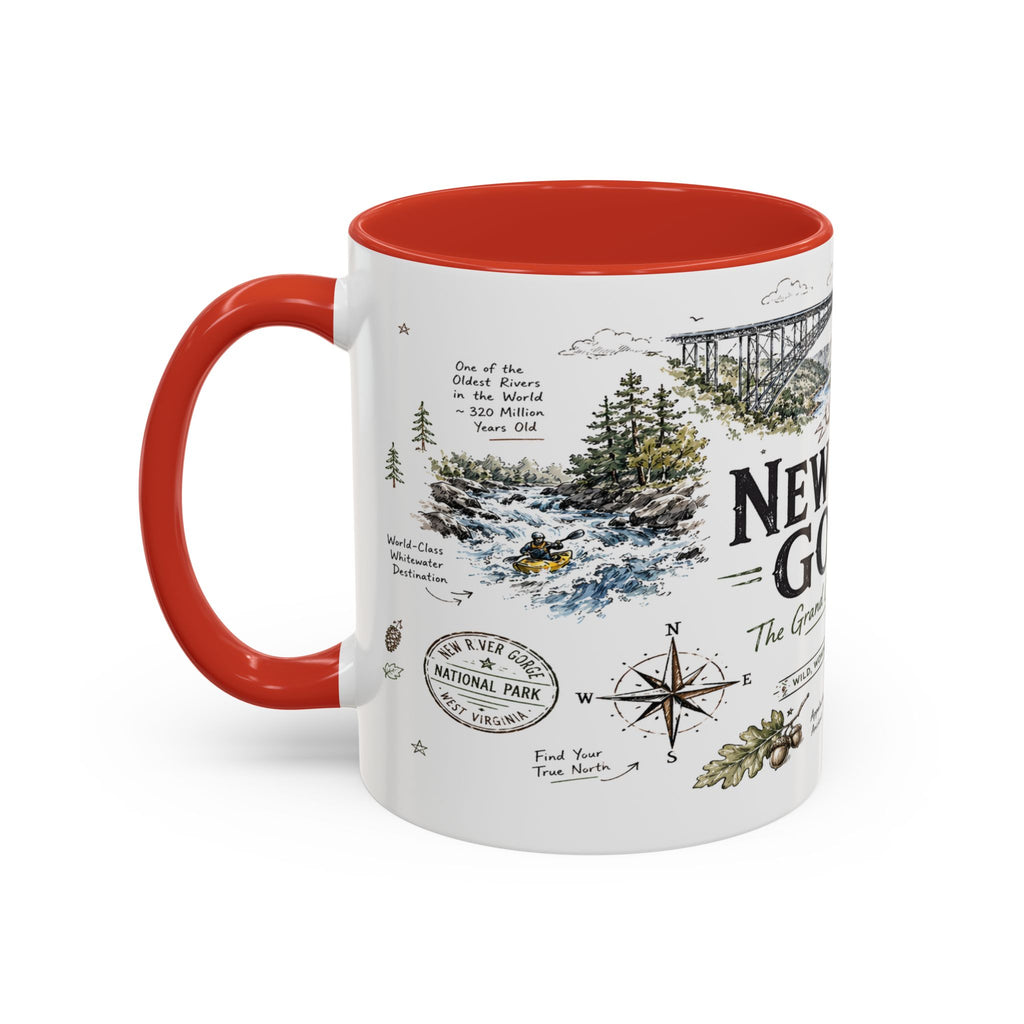 New River Gorge National Park Coffee Mug | West Virginia River Canyon Climbing Gift | Accent Color Ceramic 11oz 15oz