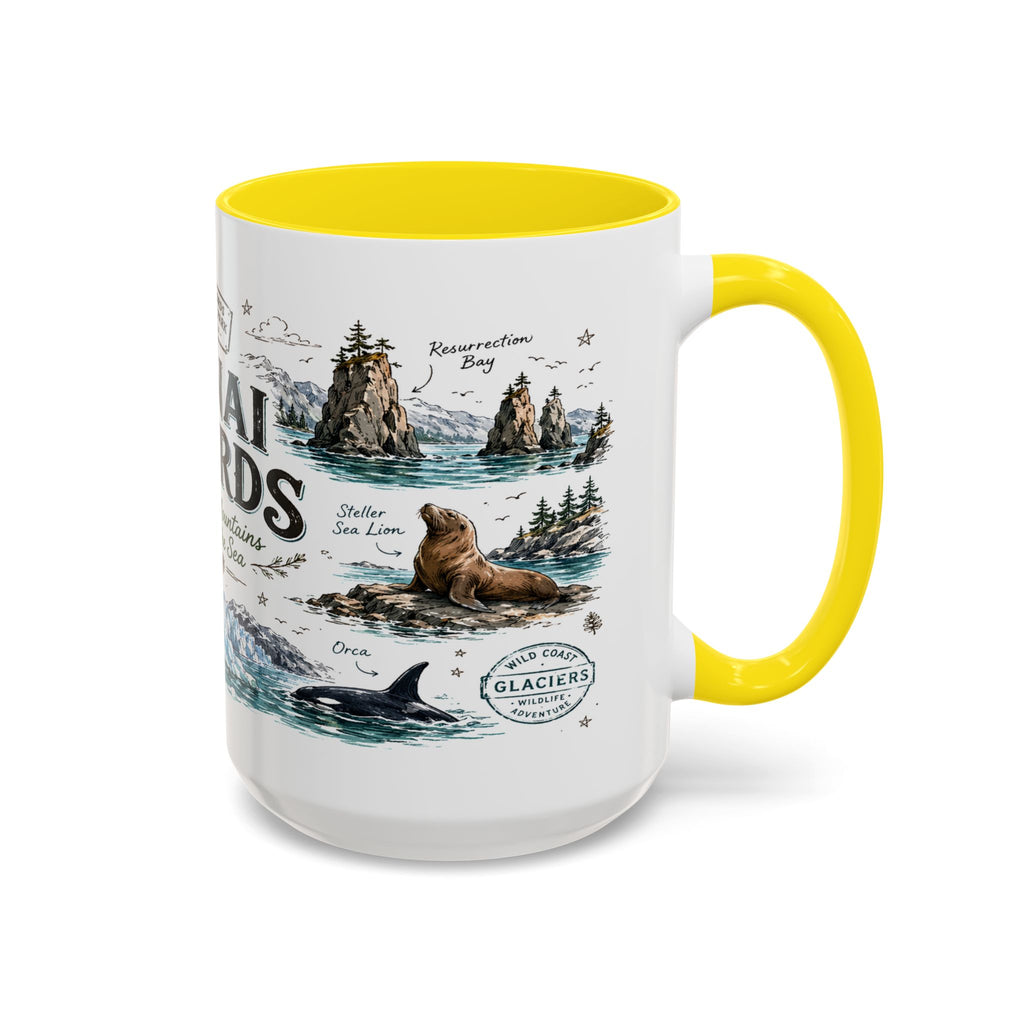 Kenai Fjords National Park Coffee Mug | Alaska Coastal Wildlife Hiking Gift | Accent Color Ceramic 11oz 15oz