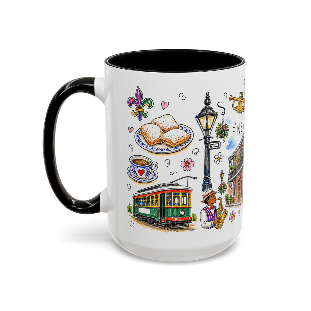 New Orleans Illustrated Travel Mug | City Souvenir Accent Coffee Mug | 11oz 15oz Ceramic Cup