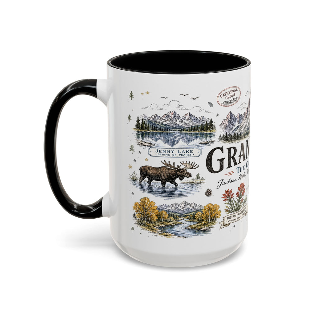 Grand Teton Coffee Mug | National Park Hiking Wyoming Gift | Accent Color Ceramic 11oz 15oz