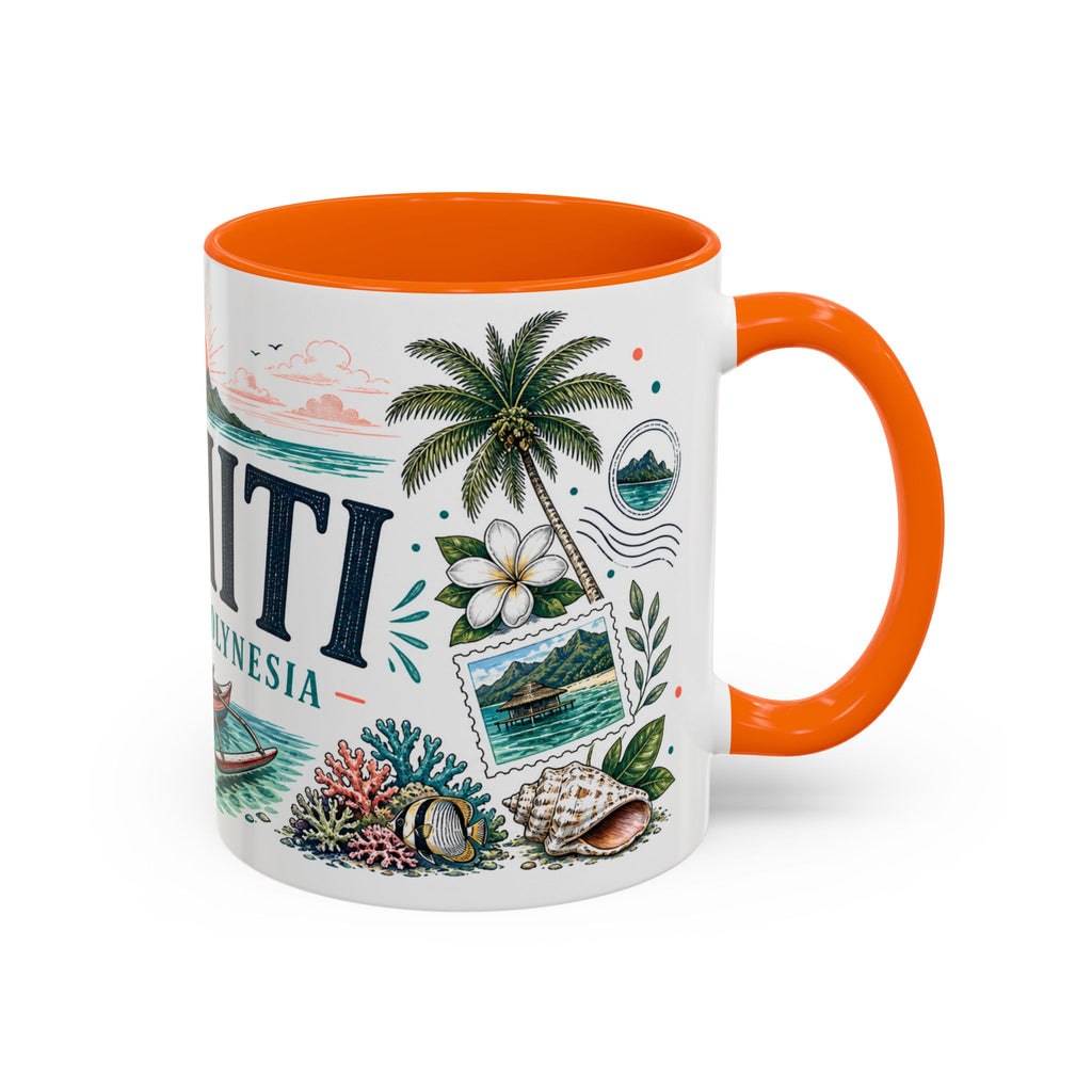 Tahiti Coffee Mug | Travel Destination Souvenir Gift | Accent Color Ceramic 11oz 15oz
