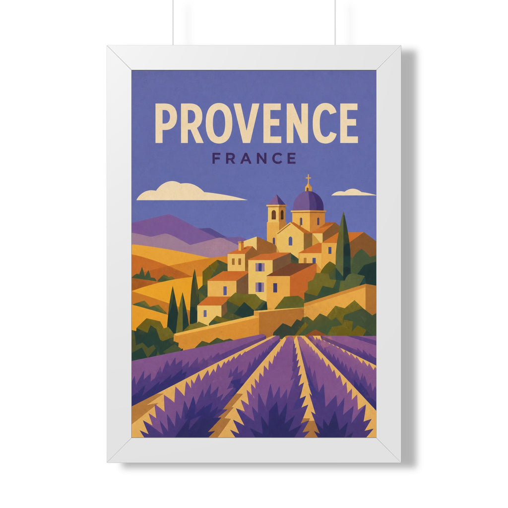 Provence France Framed Poster | Vintage Travel Wall Art | Black Walnut White Frame | 16x24 20x30