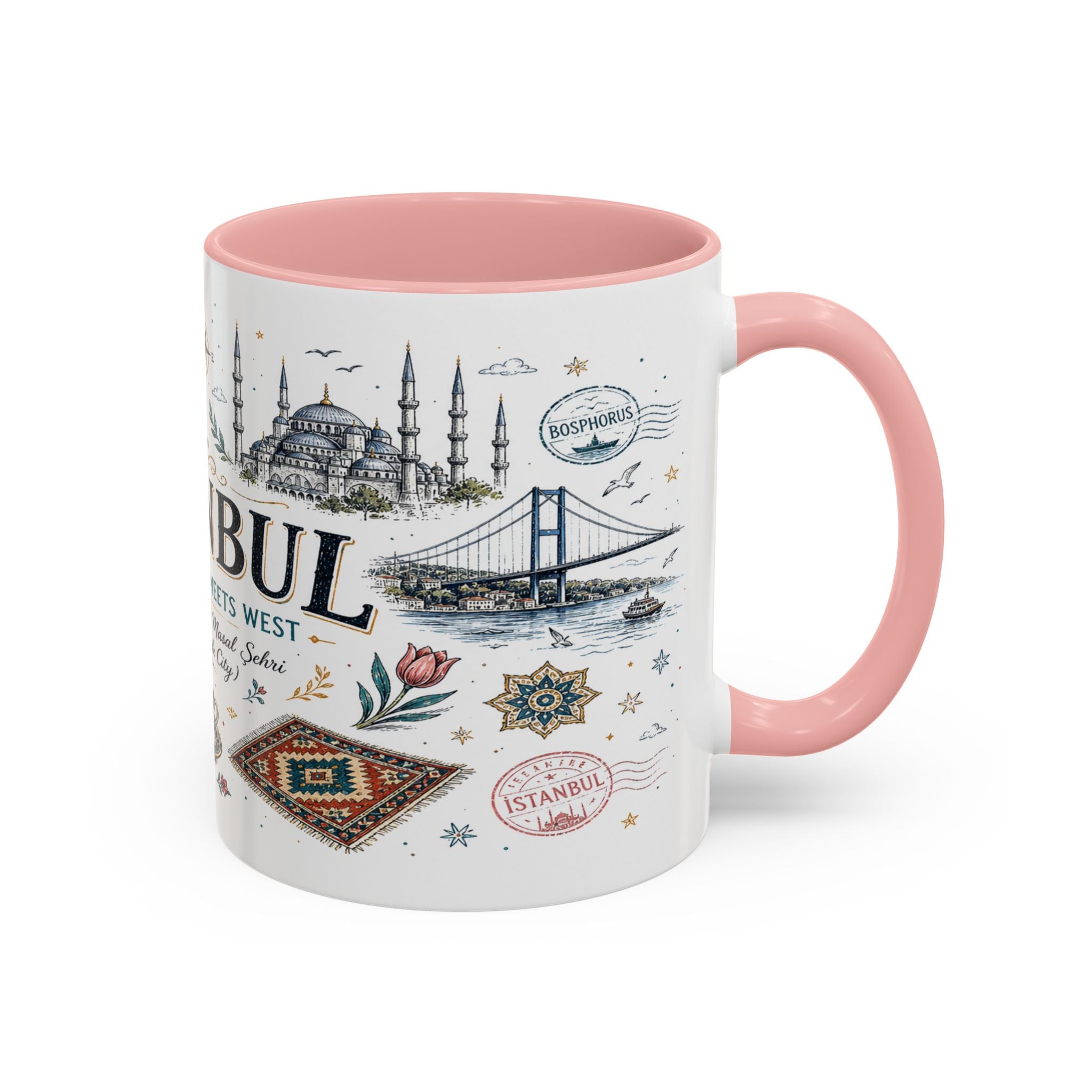 Istanbul Coffee Mug | Turkey Souvenir Travel Gift | Accent Color Ceramic 11oz 15oz