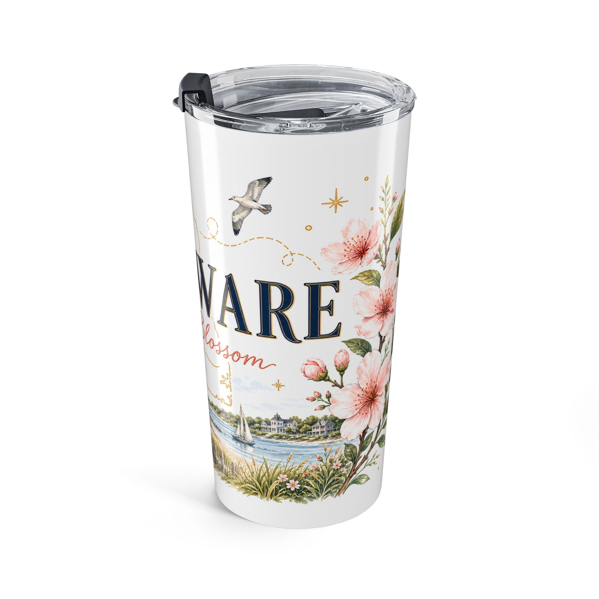 Delaware State Flower 20oz Tumbler | Peach Blossom Botanical State Flower Gift | Insulated Stainless Steel Travel Cup