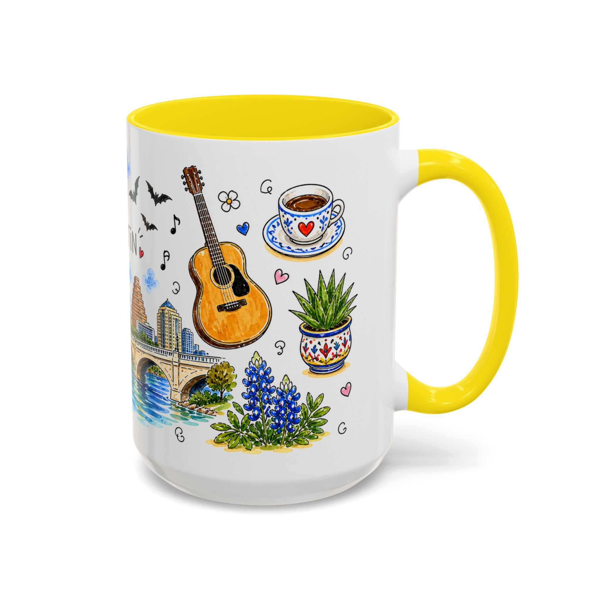 Austin Illustrated Travel Mug | City Souvenir Accent Coffee Mug | 11oz 15oz Ceramic Cup