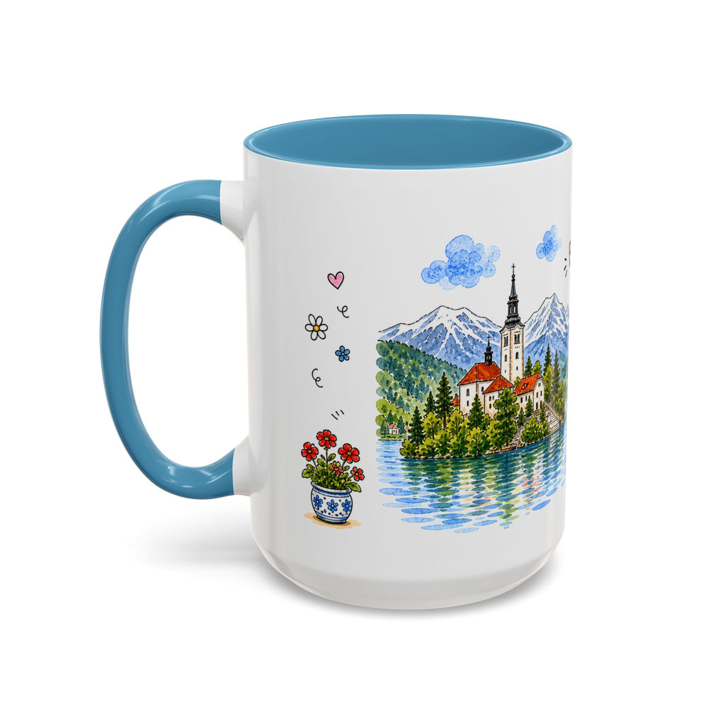 Bled Illustrated Travel Mug | Slovenia Souvenir Accent Coffee Mug | 11oz 15oz Ceramic Cup