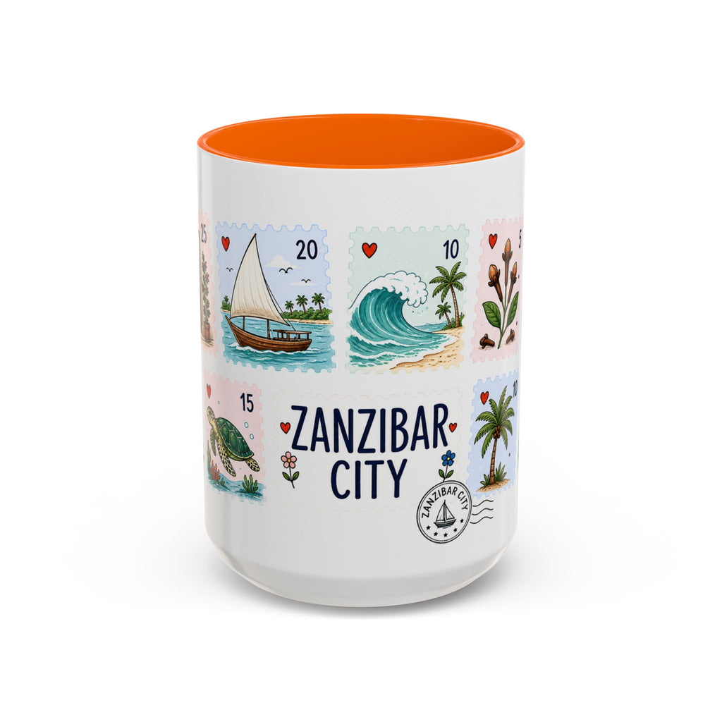 Zanzibar City Coffee Mug | Postage Stamp Collage Mug | Travel Souvenir Accent Cup 11oz 15oz