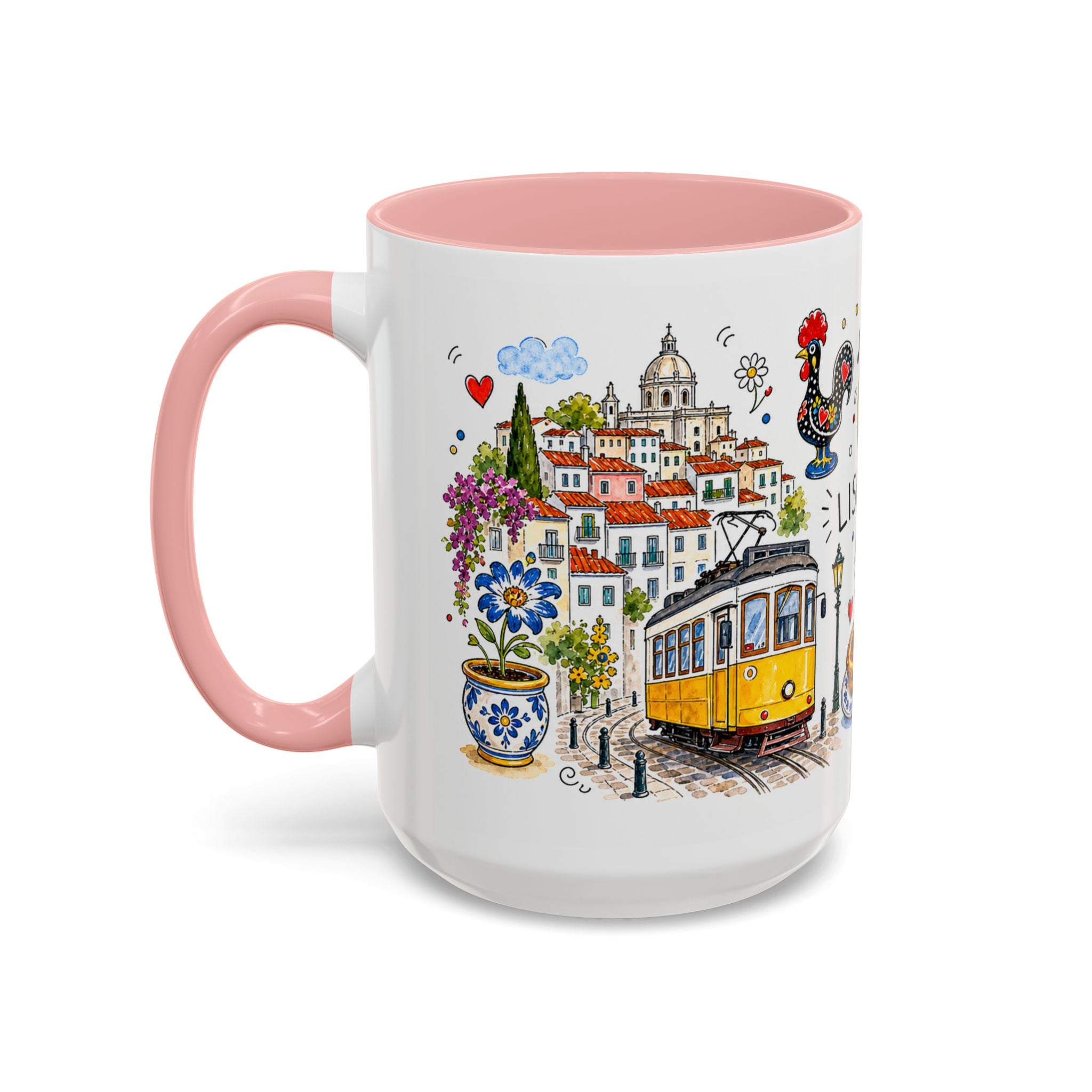 Lisbon Travel Mug | European City Souvenir Accent Coffee Mug | 11oz 15oz Ceramic Cup