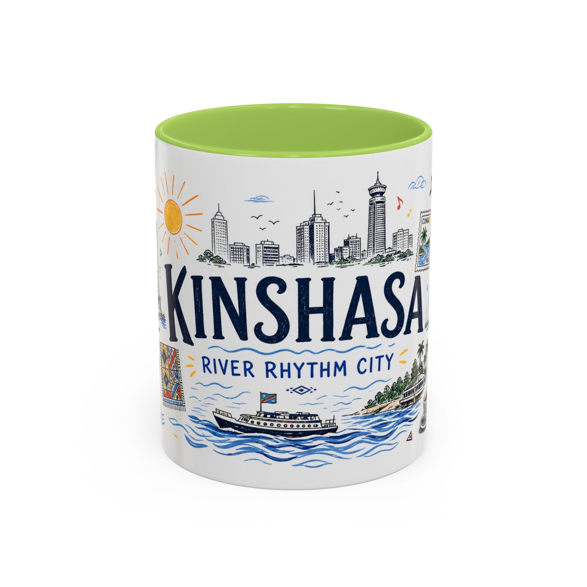 Kinshasa Coffee Mug | DR Congo Souvenir Travel Gift | Accent Color Ceramic 11oz 15oz