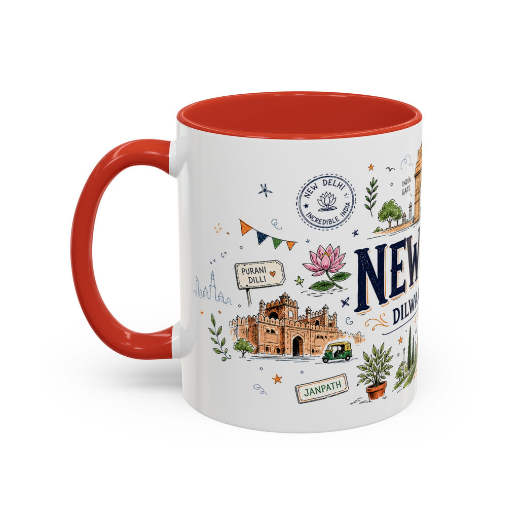 New Delhi Coffee Mug | India Souvenir Travel Gift | Accent Color Ceramic 11oz 15oz