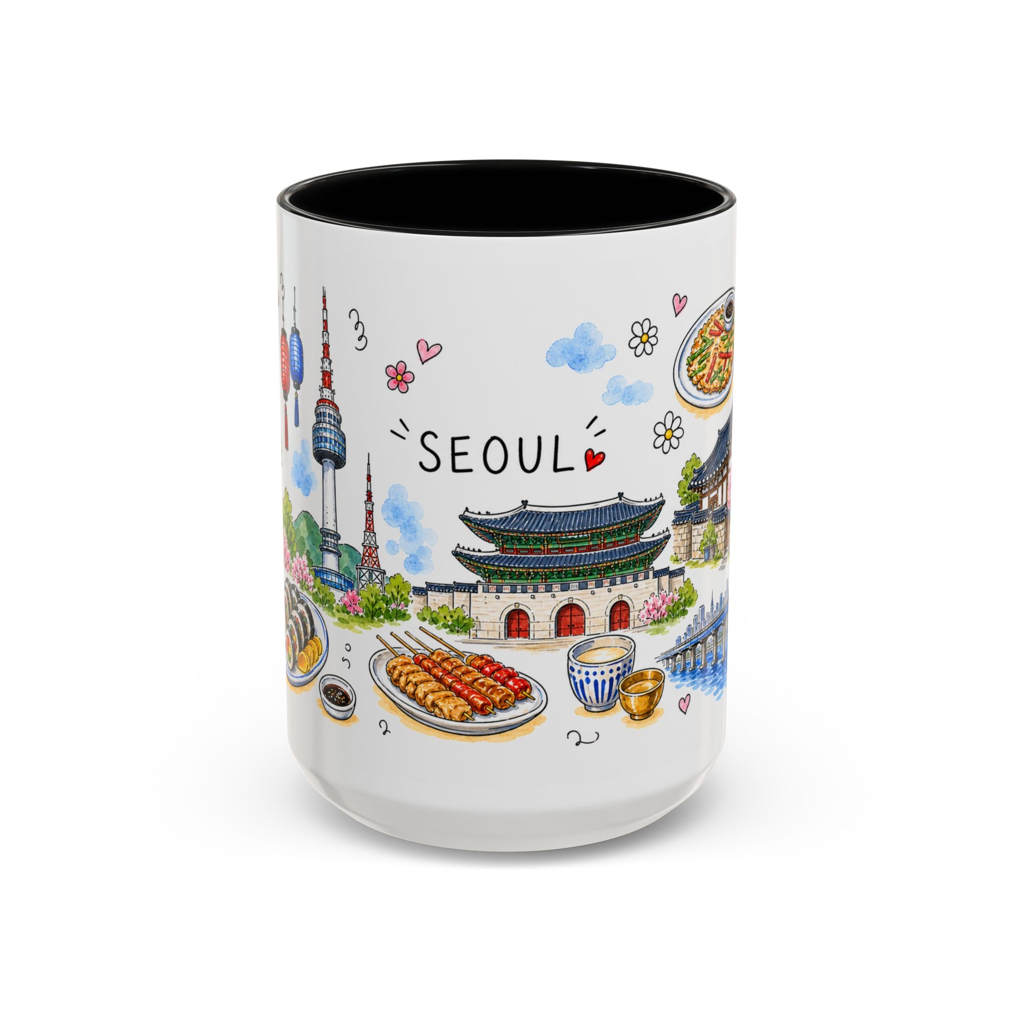 Seoul Illustrated Travel Mug | City Souvenir Accent Coffee Mug | 11oz 15oz Ceramic Cup