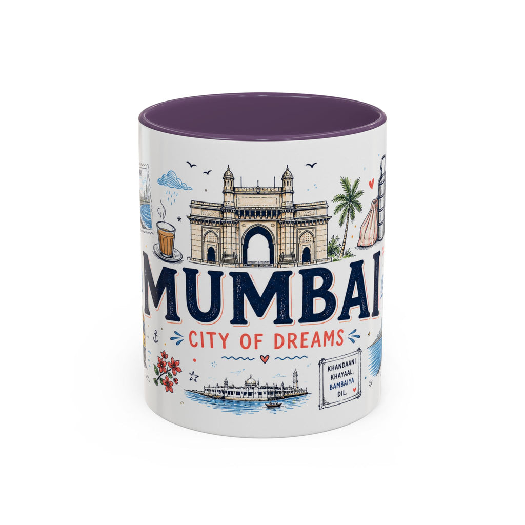Mumbai Coffee Mug | India Souvenir Travel Gift | Accent Color Ceramic 11oz 15oz