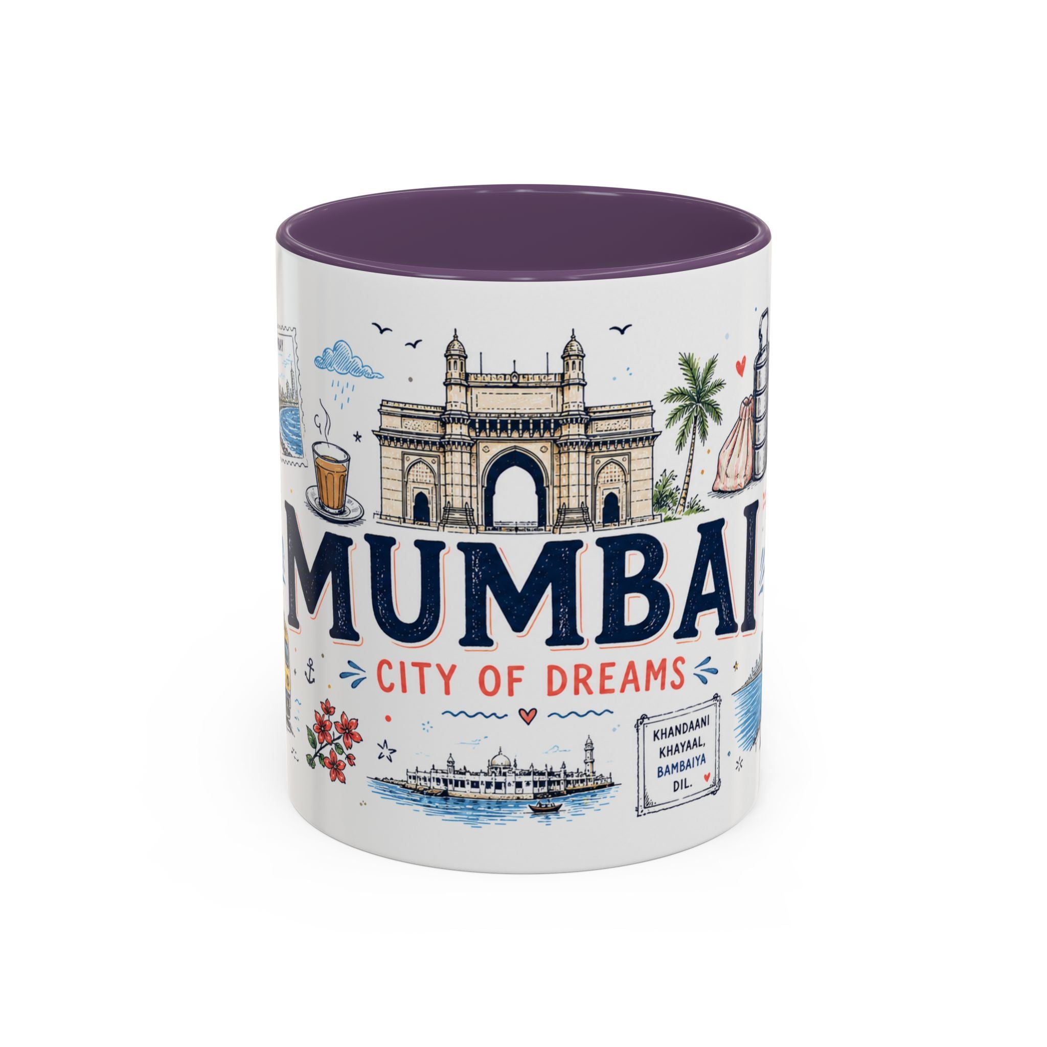Mumbai Coffee Mug | India Souvenir Travel Gift | Accent Color Ceramic 11oz 15oz
