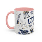 America 250 Coffee Mug | 1776-2026 Patriotic 4th of July Gift | Accent Color Ceramic 11oz 15oz