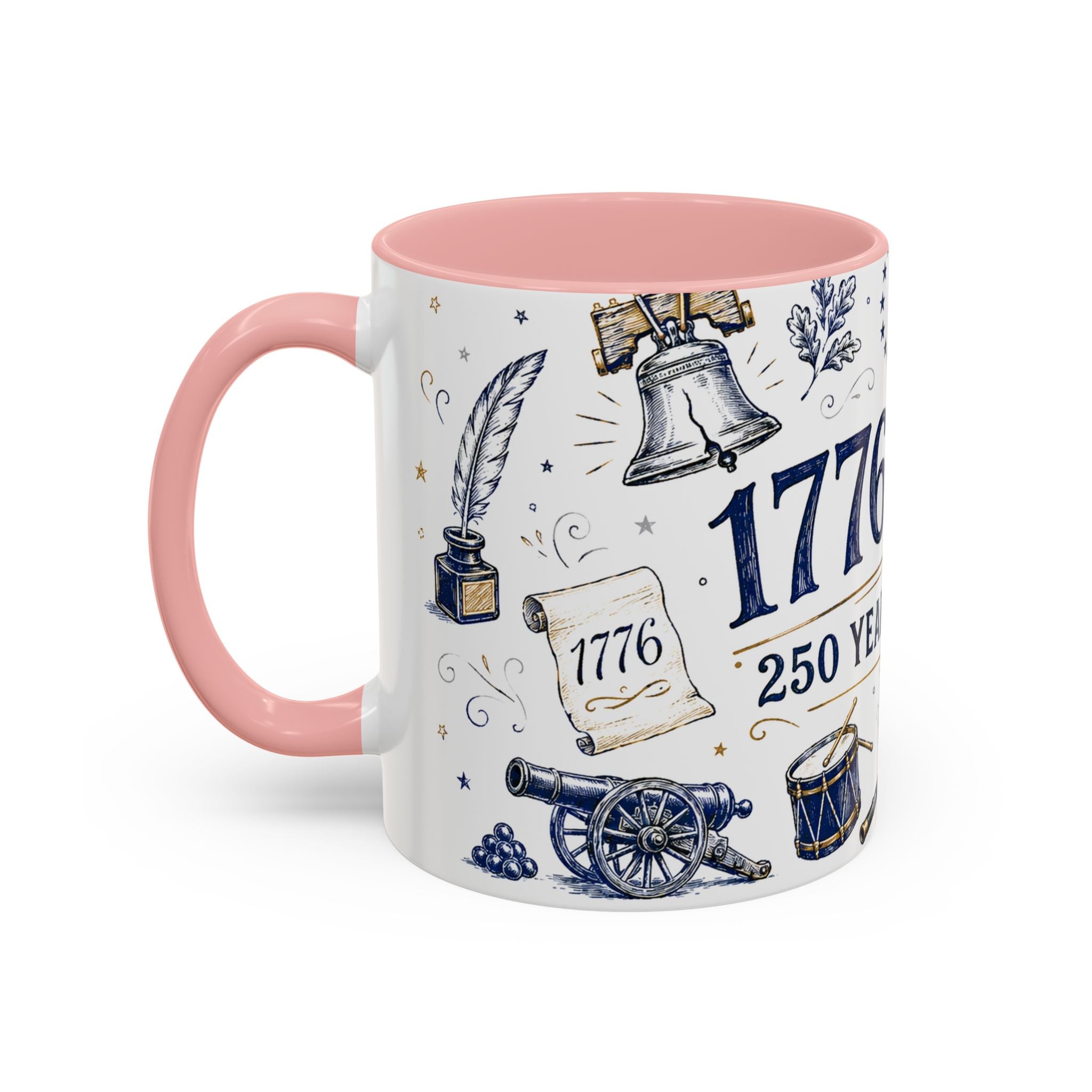 America 250 Coffee Mug | 1776-2026 Patriotic 4th of July Gift | Accent Color Ceramic 11oz 15oz