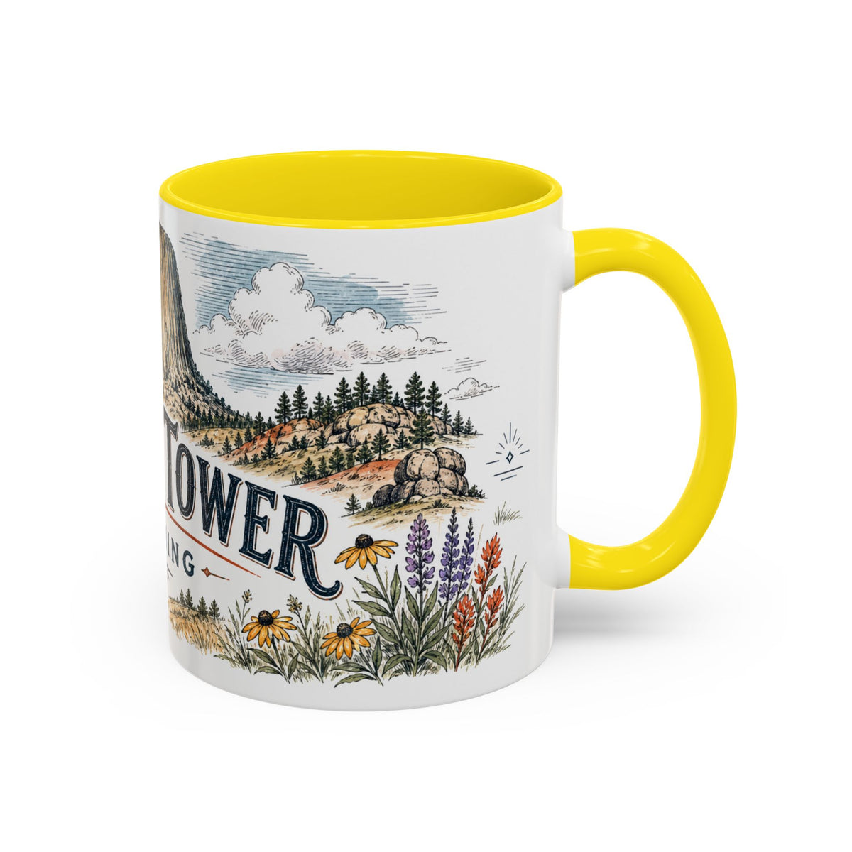 Devils Tower Mug, Wyoming Travel Souvenir, Bucket List Gift, Accent Ceramic Coffee Mug 11oz 15oz