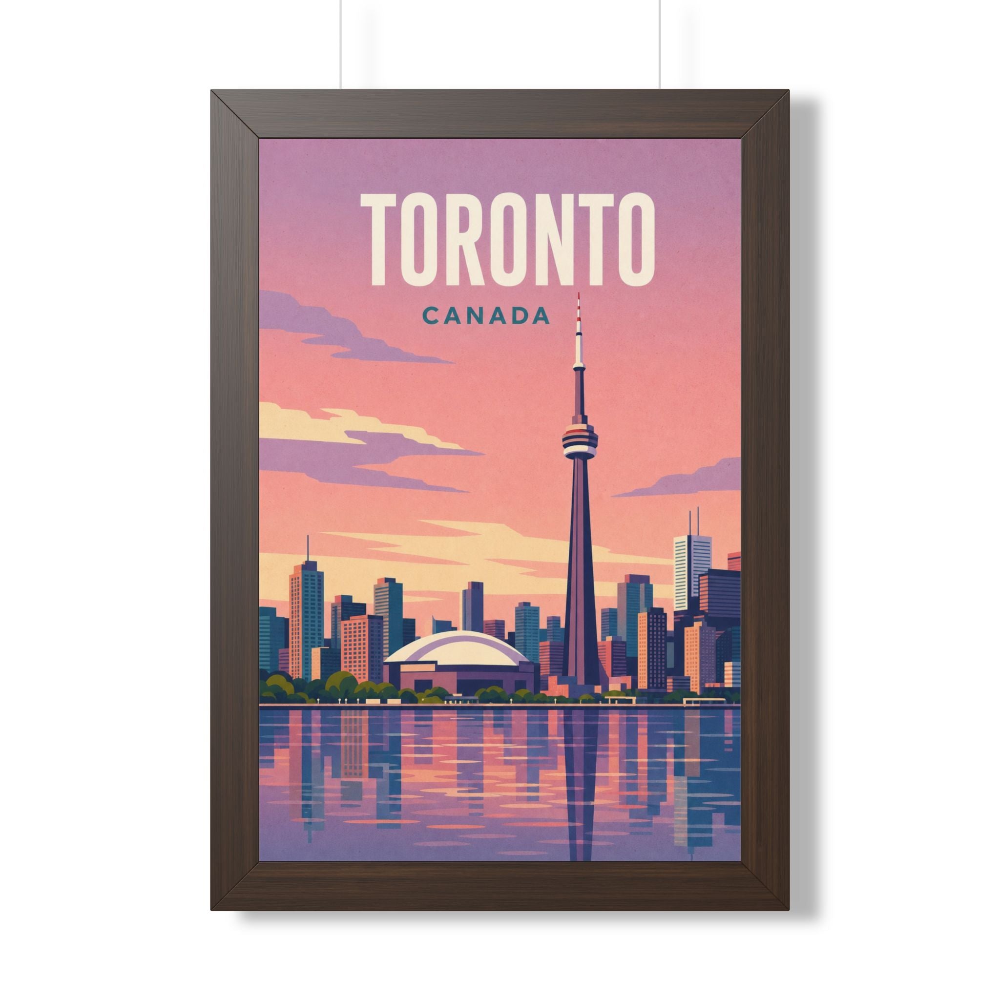 Toronto Skyline Canada Framed Poster | Vintage Travel Wall Art | Black Walnut White Frame | 16x24 20x30