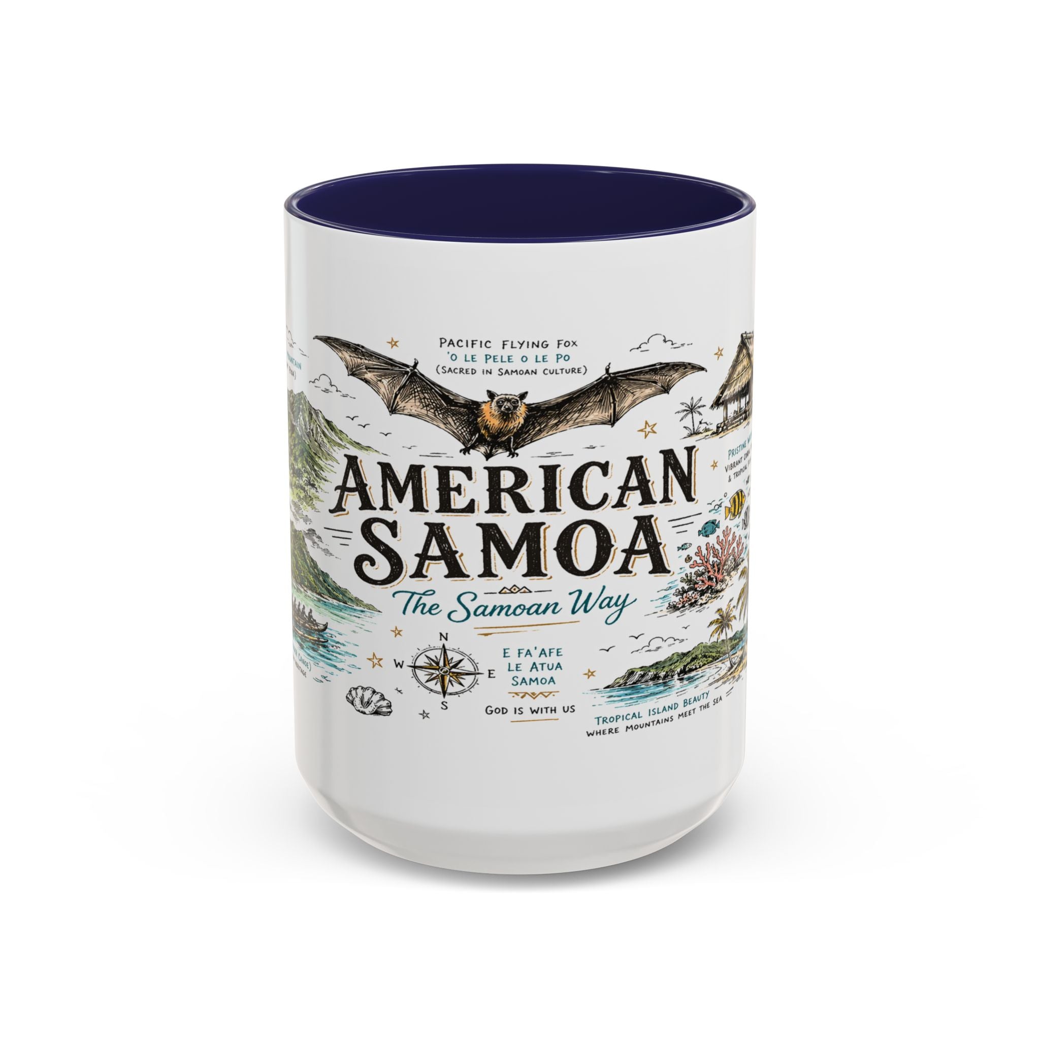 American Samoa National Park Coffee Mug | Pacific Island Rainforest Reef Gift | Accent Color Ceramic 11oz 15oz
