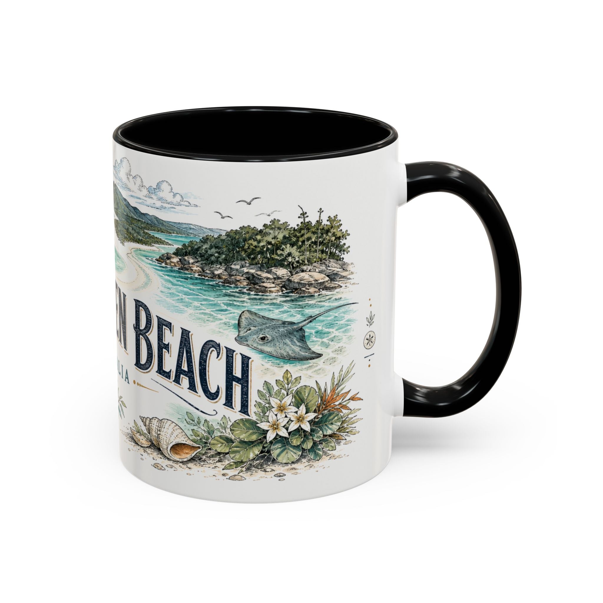 Whitehaven Beach Mug, Australia Travel Souvenir, Bucket List Gift, Accent Ceramic Coffee Mug 11oz 15oz