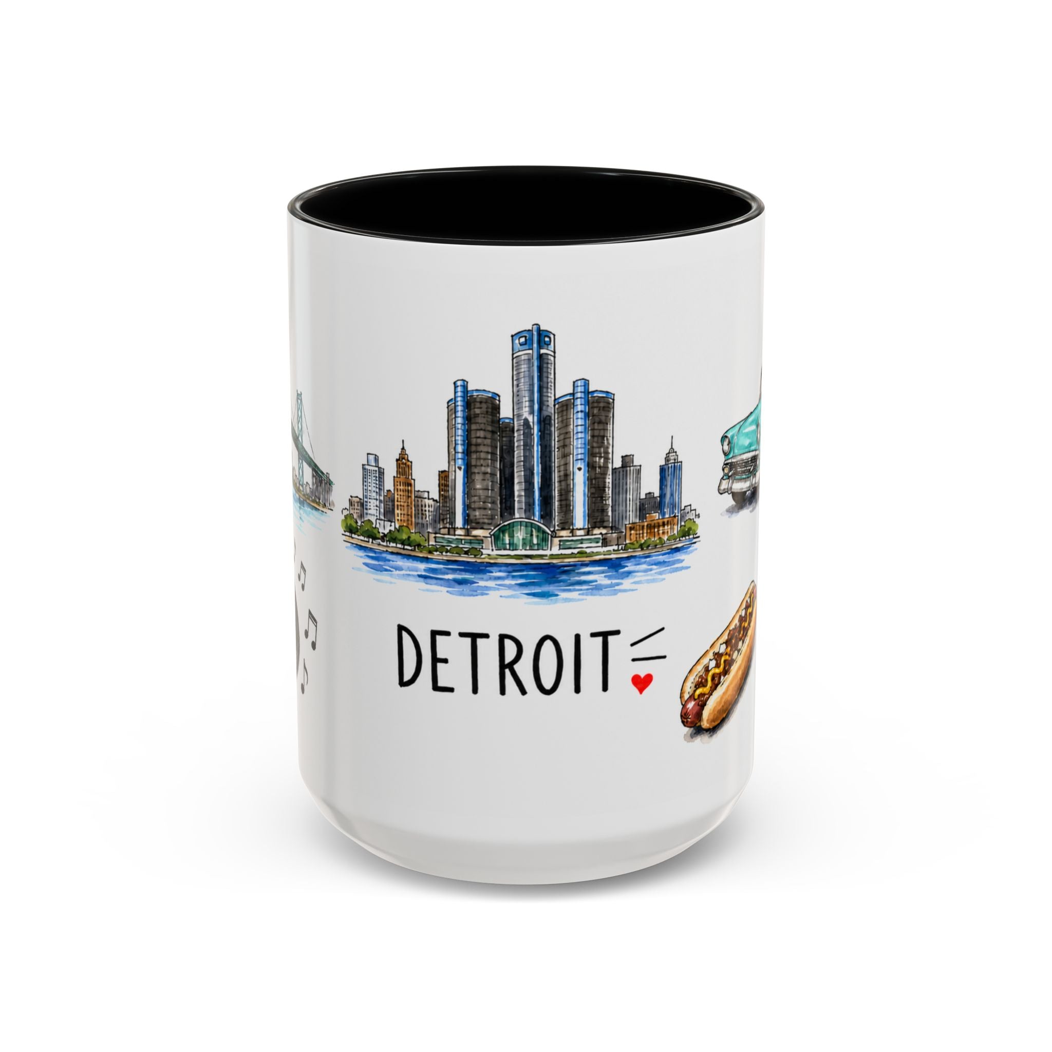 Detroit Illustrated Travel Mug | City Souvenir Accent Coffee Mug | 11oz 15oz Ceramic Cup