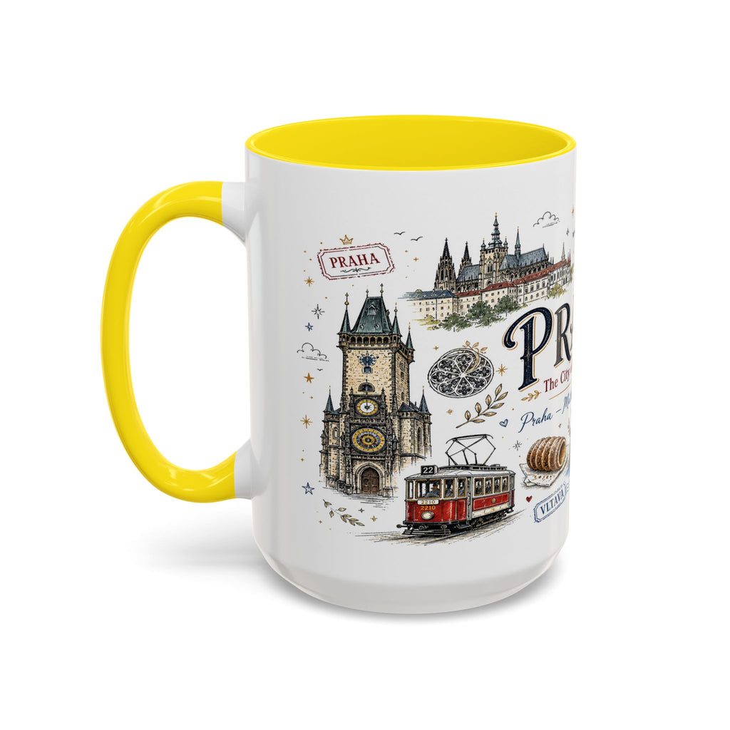 Prague Coffee Mug | Czech Republic Souvenir Travel Gift | Accent Color Ceramic 11oz 15oz