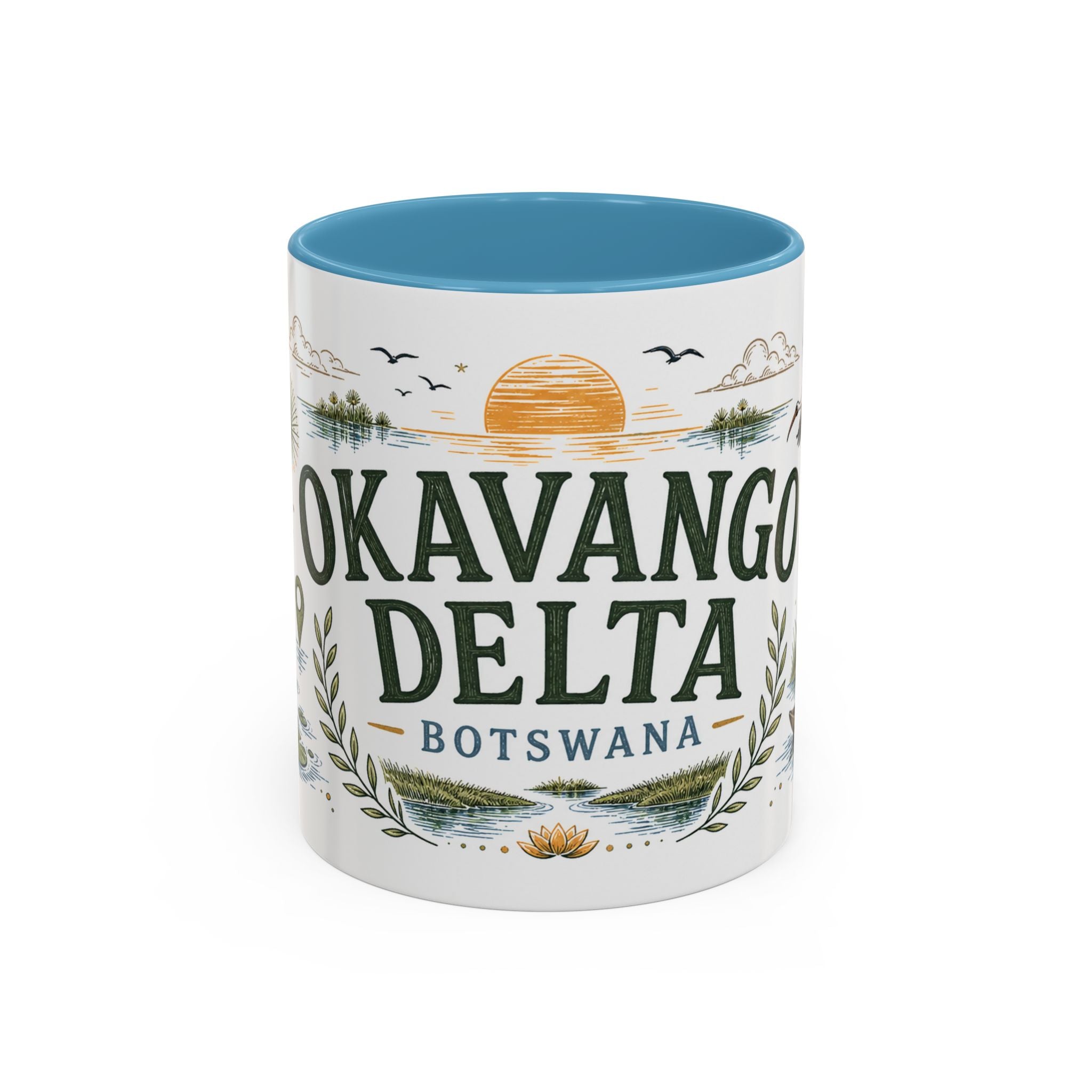 Okavango Delta Coffee Mug | Travel Destination Souvenir Gift | Accent Color Ceramic 11oz 15oz