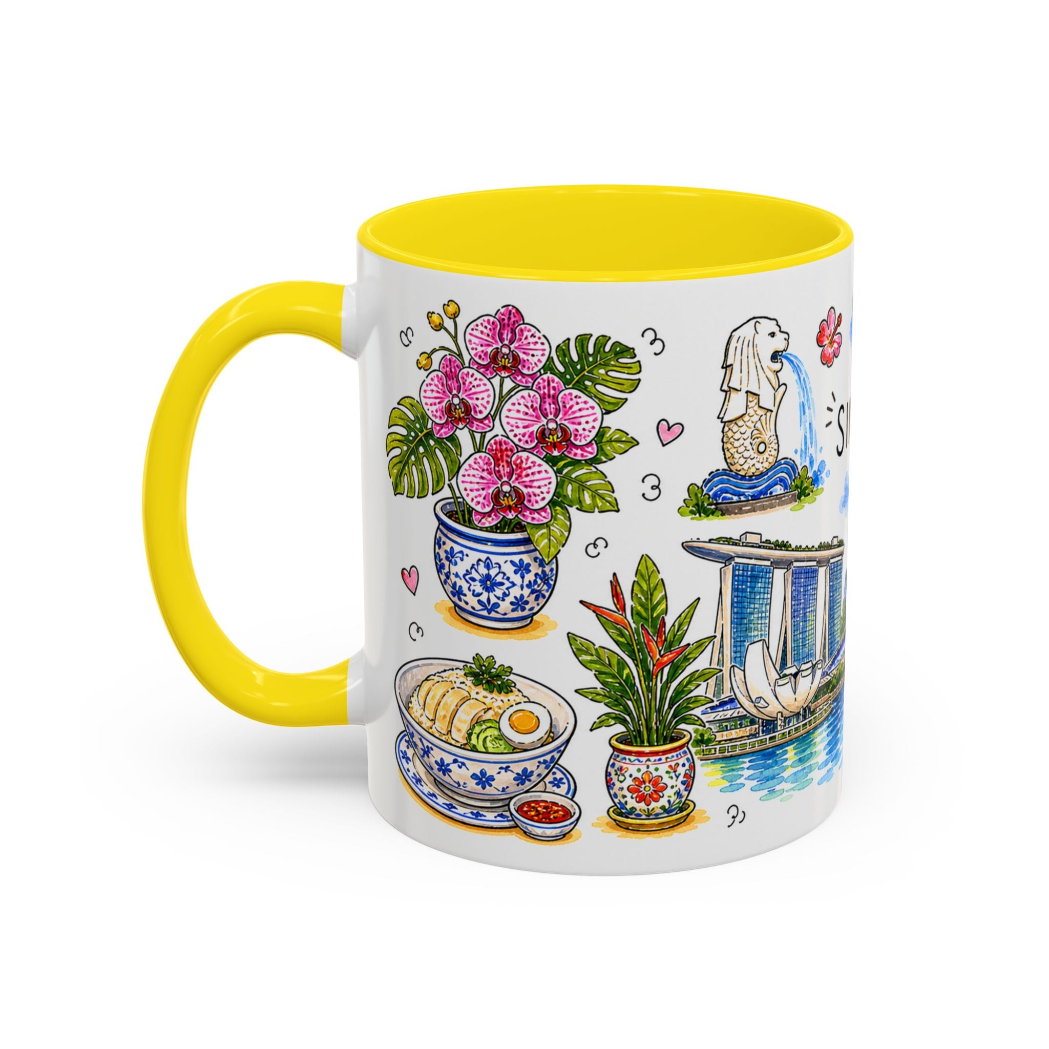 Singapore Illustrated Travel Mug | City Souvenir Accent Coffee Mug | 11oz 15oz Ceramic Cup
