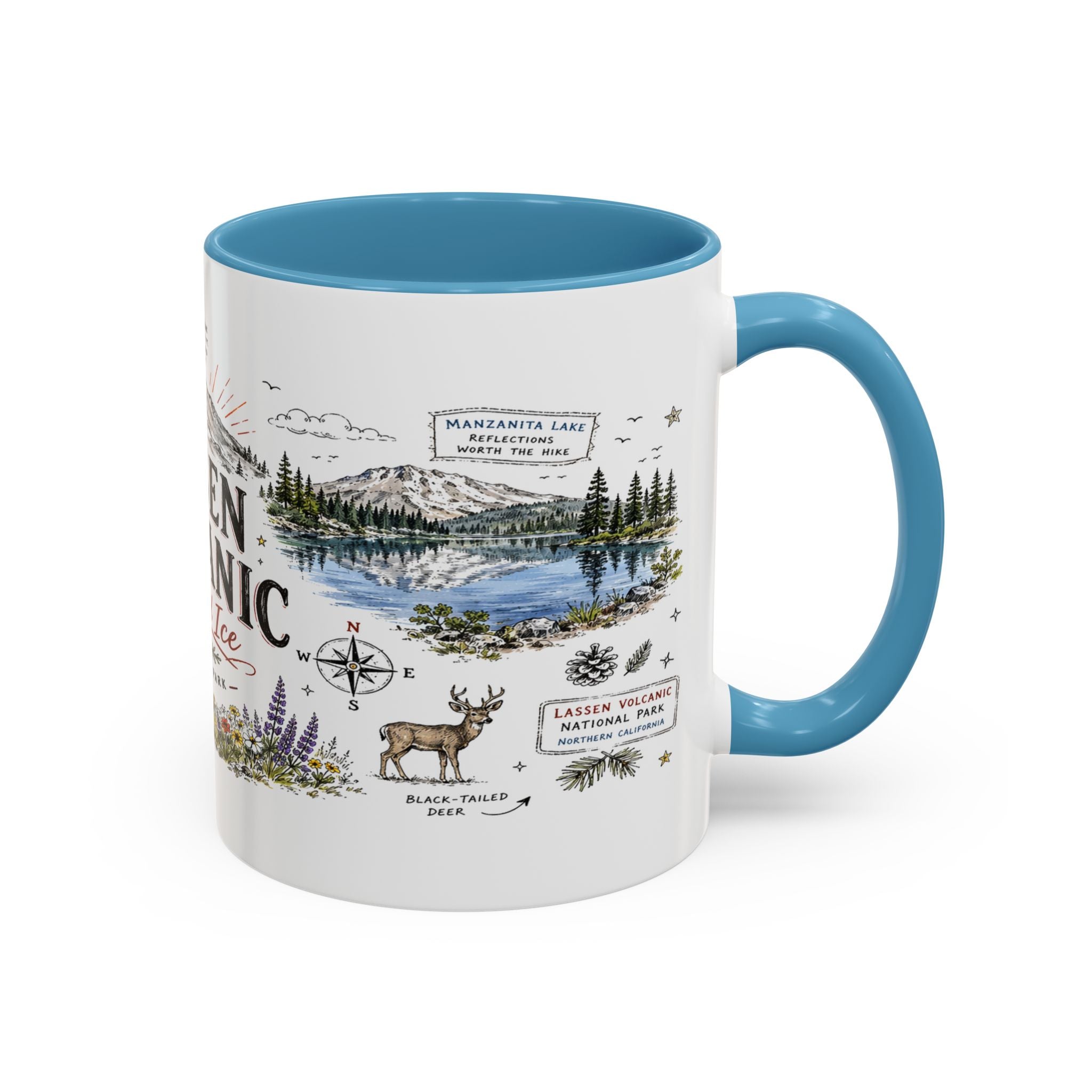 Lassen Volcanic National Park Coffee Mug | California Volcano Geothermal Hiking Gift | Accent Color Ceramic 11oz 15oz