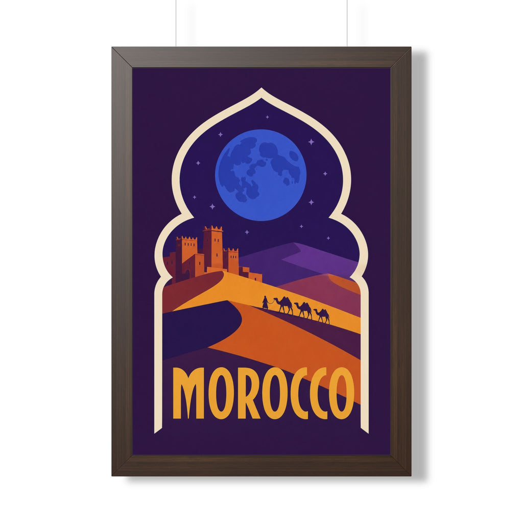 Morocco Desert Night Morocco Framed Poster | Vintage Travel Wall Art | Black Walnut White Frame | 16x24 20x30