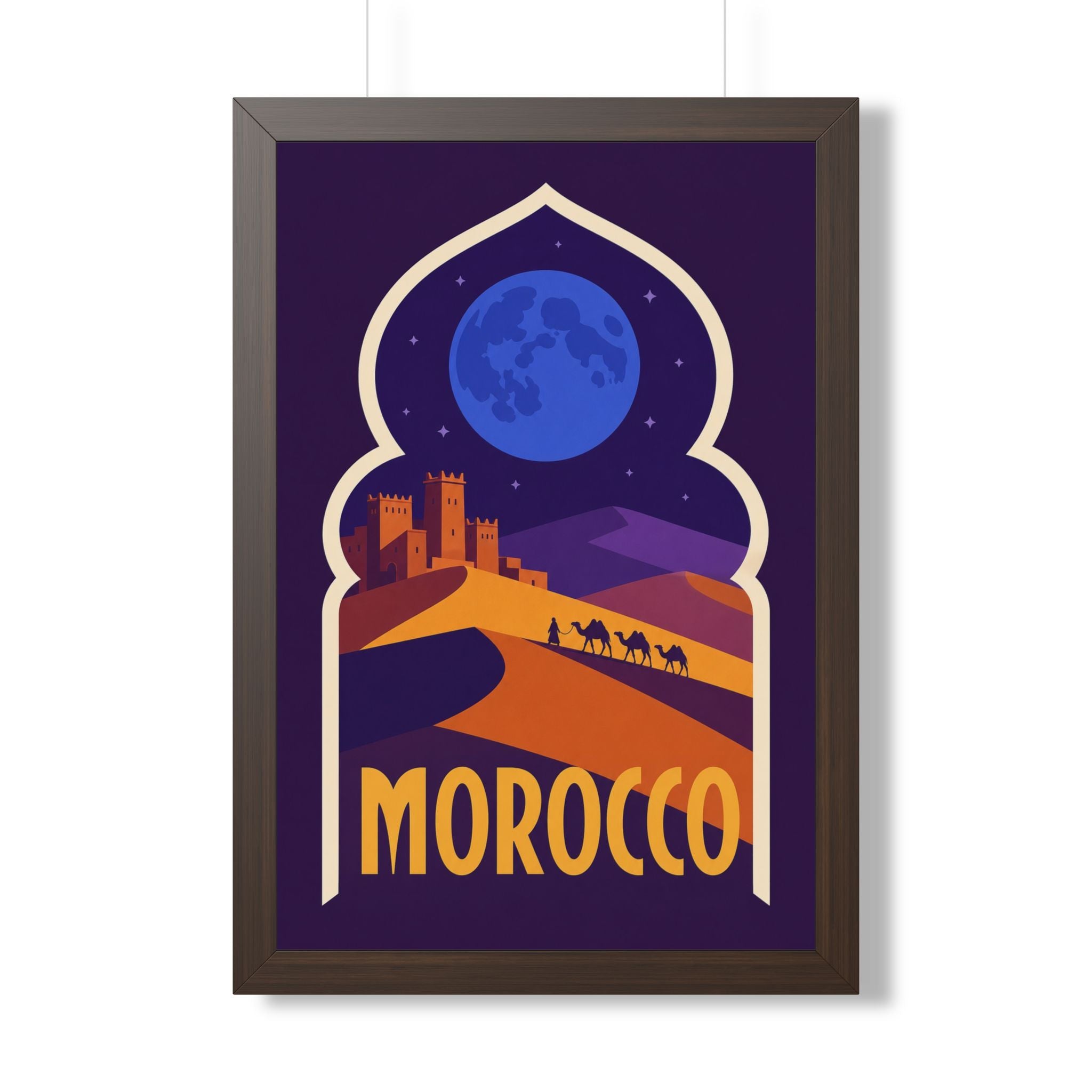 Morocco Desert Night Morocco Framed Poster | Vintage Travel Wall Art | Black Walnut White Frame | 16x24 20x30