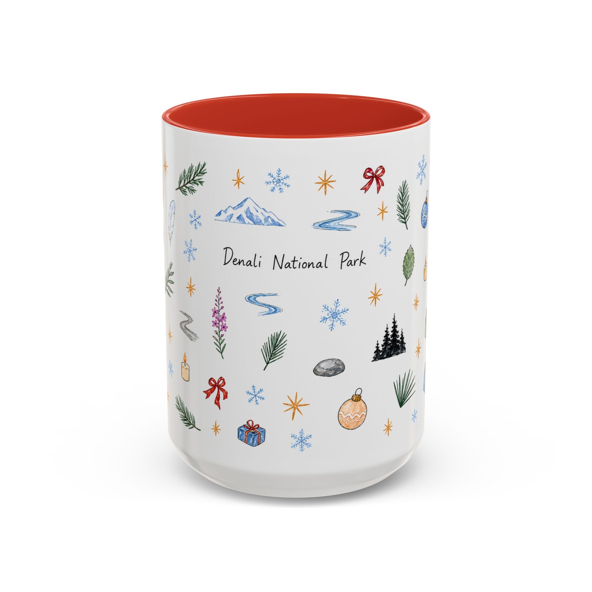 Denali National Park Christmas Mug | Watercolor Travel Souvenir | Holiday Gift | Accent Ceramic Coffee Cup 11oz 15oz