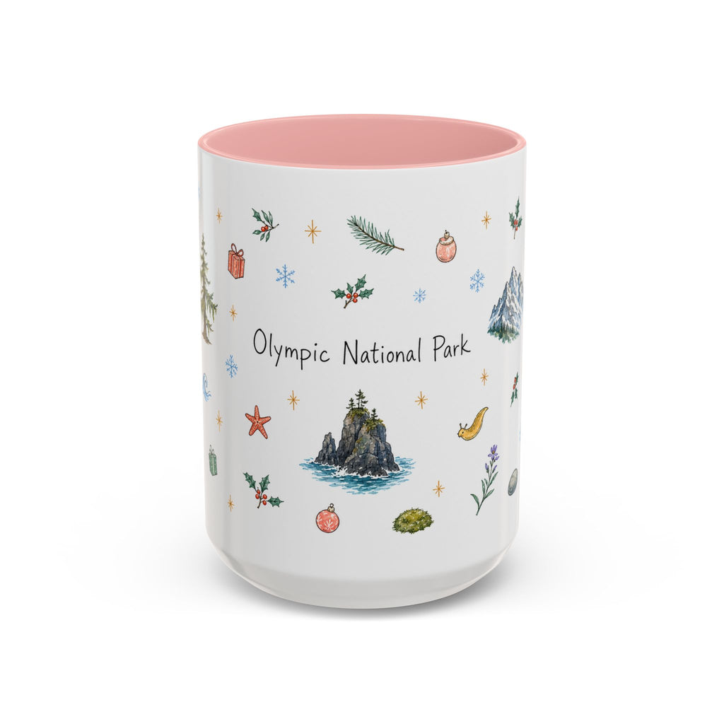 Olympic National Park Christmas Mug | Watercolor Travel Souvenir | Holiday Gift | Accent Ceramic Coffee Cup 11oz 15oz