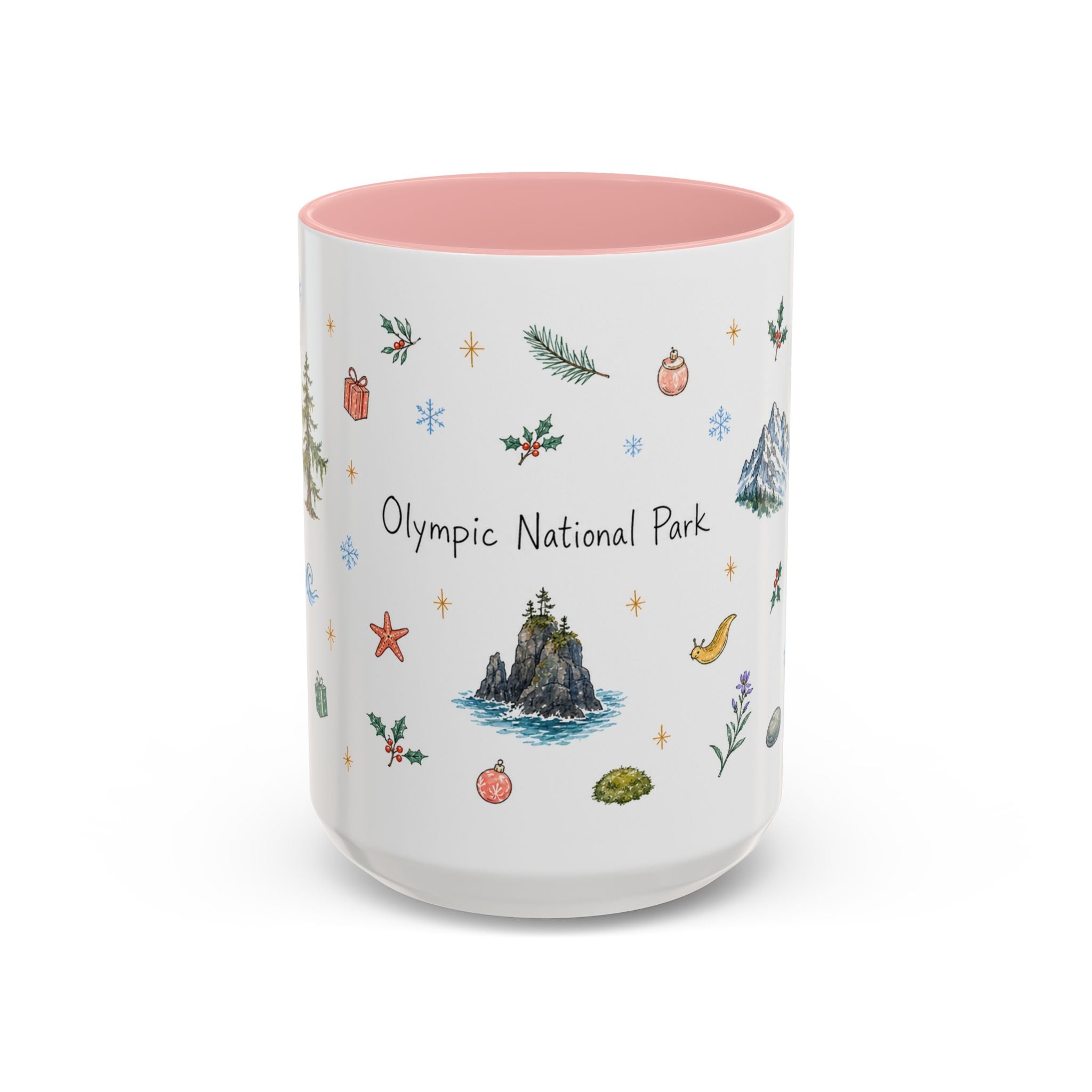 Olympic National Park Christmas Mug | Watercolor Travel Souvenir | Holiday Gift | Accent Ceramic Coffee Cup 11oz 15oz