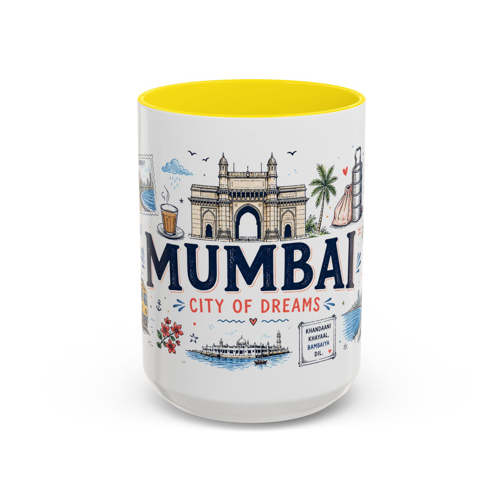 Mumbai Coffee Mug | India Souvenir Travel Gift | Accent Color Ceramic 11oz 15oz
